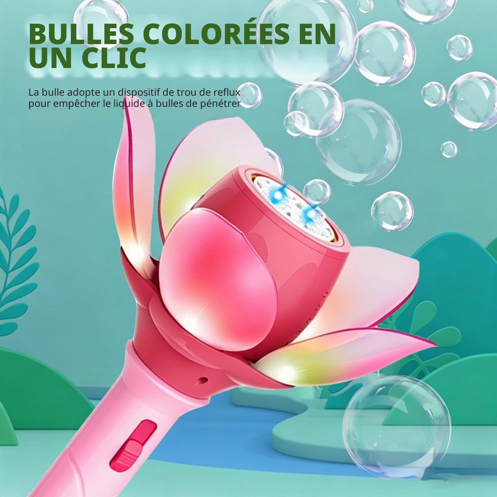Machine à Bulles Automatique,Baguette à Bulles Fleur Électrique,Fleur de Lotus Machine à Bulle,Pistolet a Bulle,Jouet à Bullesi Portable,pour Extérieur/Fête/Mariage