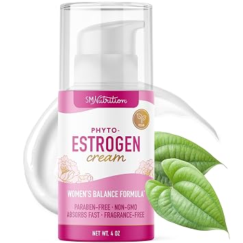 Phyto Estrogen Cream for Women with Wild Yam | Plant Based Hot Flash, Menopause & Menstrual Cycle Support | Black Cohosh, Dong Quai, Red Clover | 96 Topical Servings | 4oz Pump | Vegan, Paraben-Free