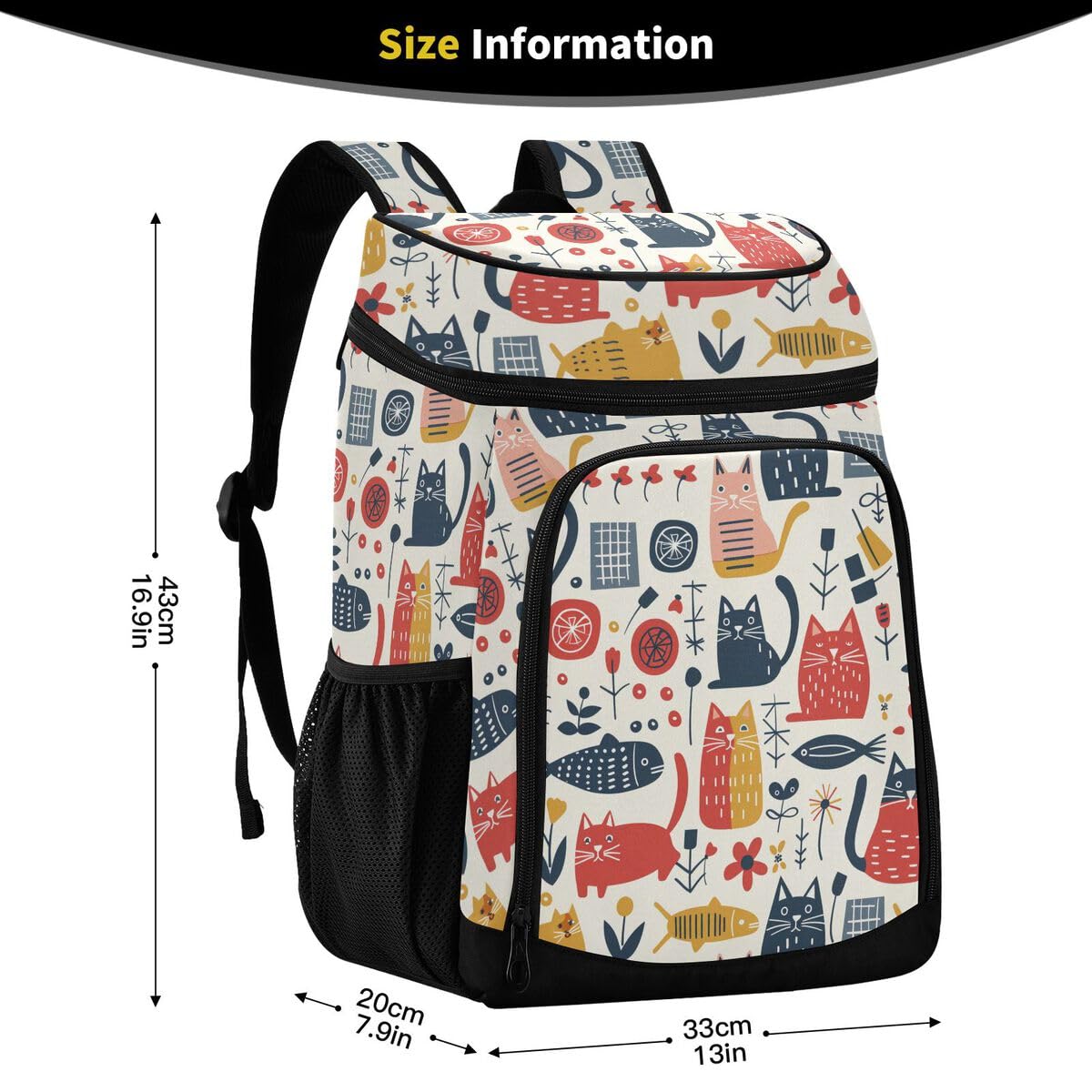 Cartoon Cats Cooler Backpack Leakproof Insulated Lunch Cooler Bag 30 Cans Camping Backpacks for Beach Hiking Camping