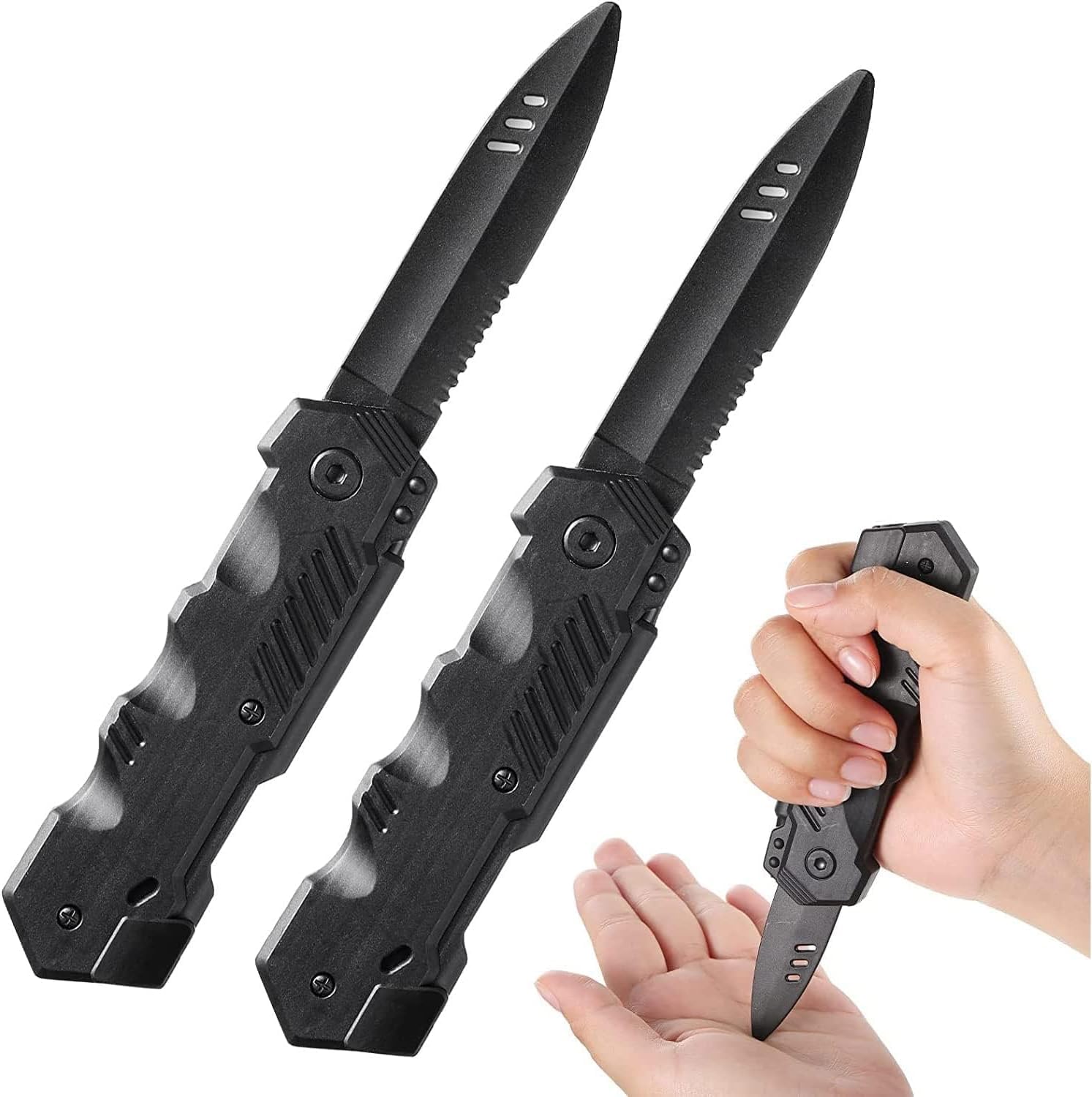 2 Pieces Retractable Knife Prop - False Trick Gadget Toy Disappearing Dagger With Fake Plastic Blade for Halloween Fools Day Party