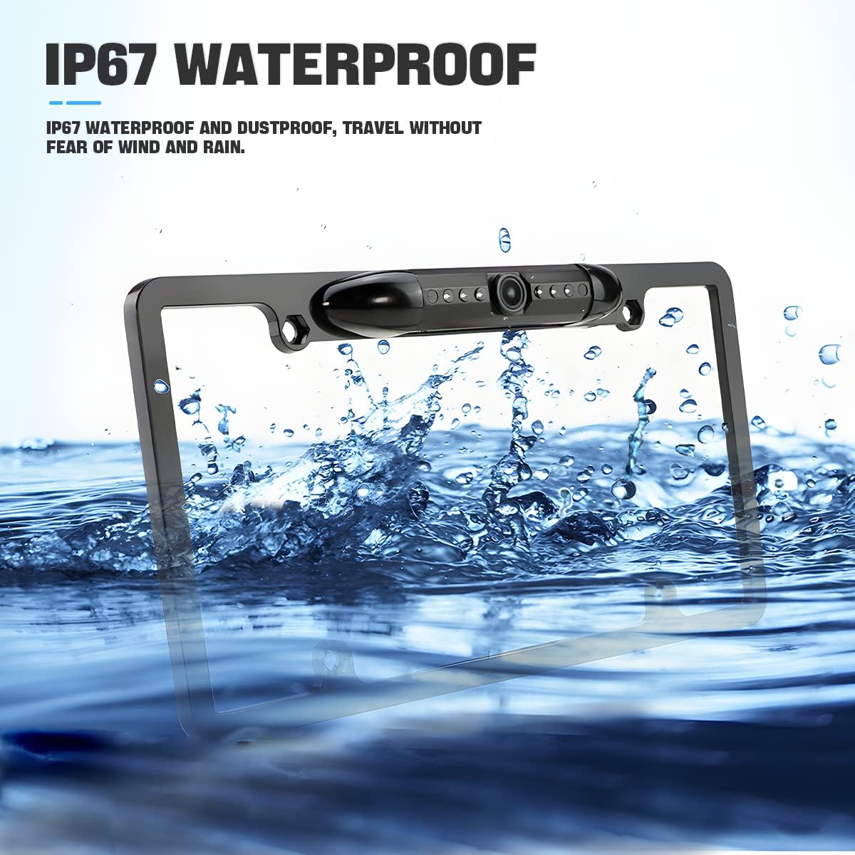 License Plate Frame Backup Camera, Night Vision Car Rear View Camera with 8 LEDs, 140° Viewing Angle Vehicle Reverse Camera, Waterproof Rear View Camera for Cars, SUV, Trucks, RV and More