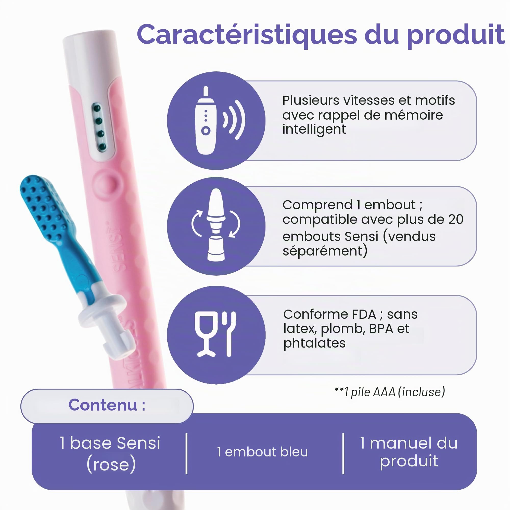 TalkTools Sensi Oral Motor Therapy Essential, outil de vibration sensorielle avec pointe texturée à mâcher pour stimulation buccale, alimentation des enfants et des adultes, parole et développement