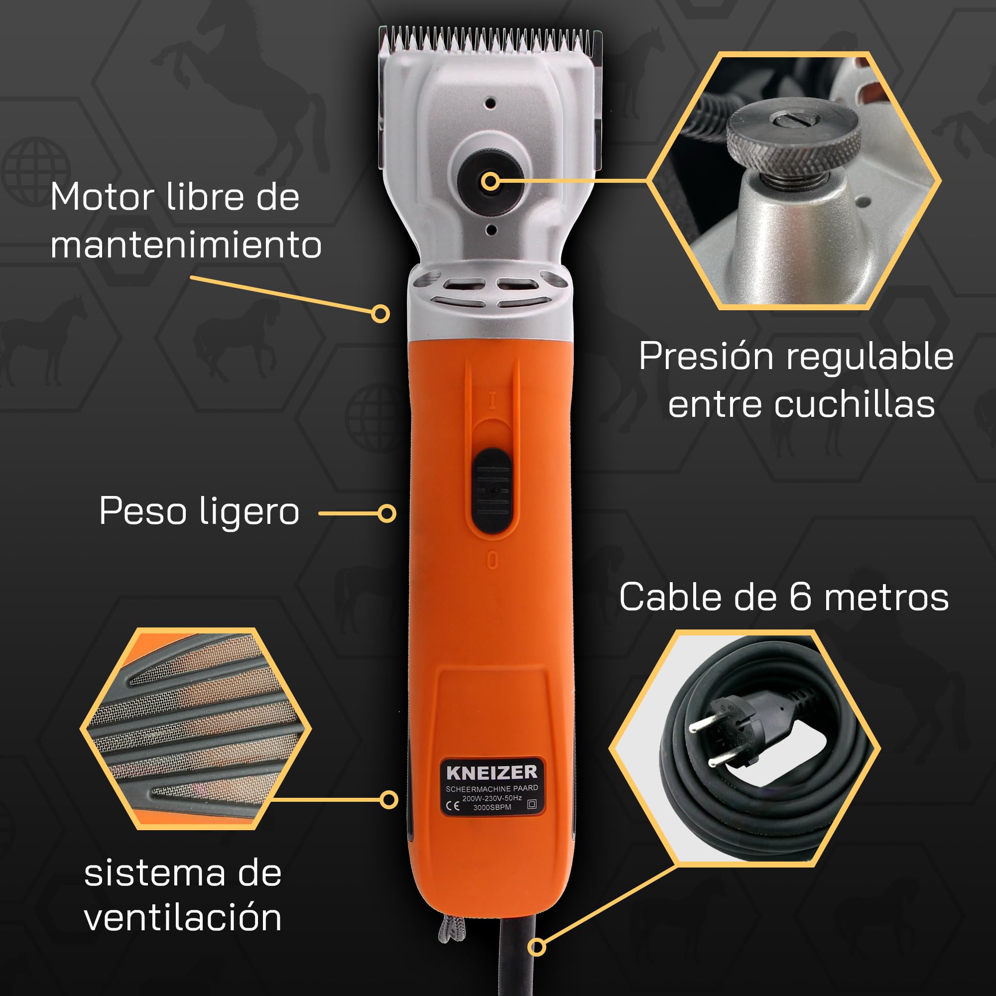 Esquiladora Caballos - Con cuchillas intercambiables – Silenciosa y de bajas vibraciones – Tranquilidad para el caballo – Adecuada para todo tipo de pelajes y partes del cuerpo