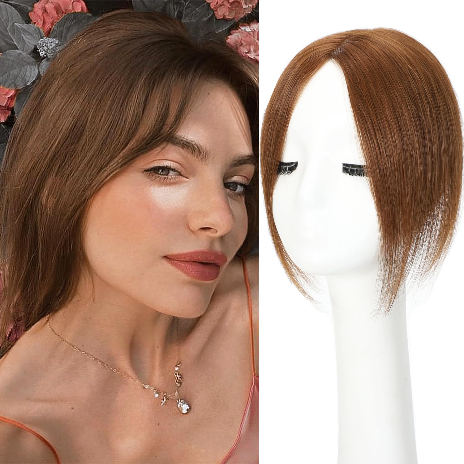 Clip In Fringe 100% Real Human Hair Bangs Hair Clip Thin Bangs On Hairpiece On Air Bangs With Temple Wispy Bangs Hair Extensions for women (Light Brown