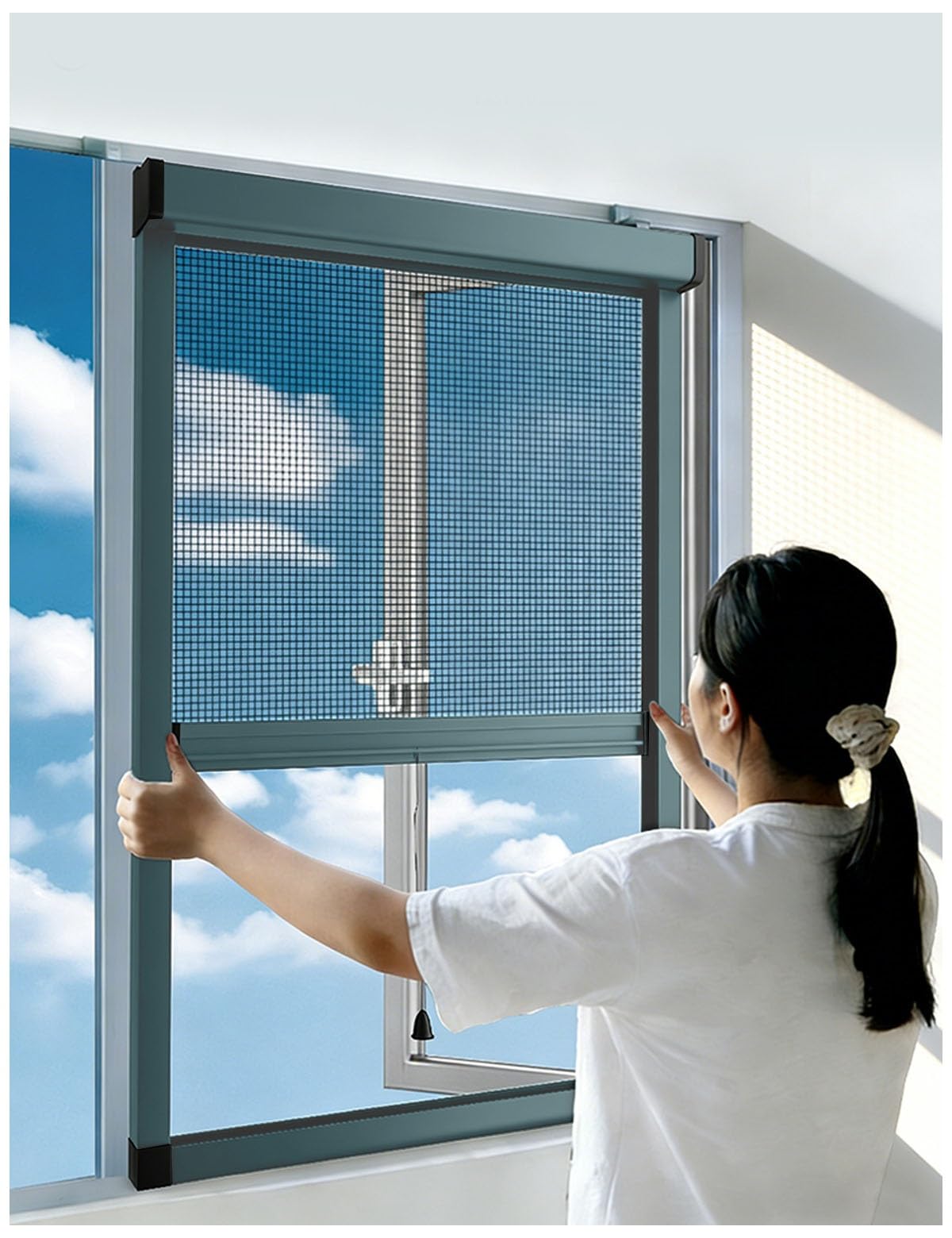 Fly Screens For Windows - Roller Window Netting for Insects, Mosquito Net Window Fly Screen Roller - Blind Fly Screen Retractable, Concealed Bug/Fly Netfor Windows Customised Top-and-Bottom Sliding