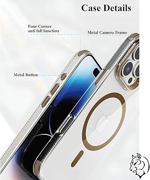 magsafe Transparent Case compatible with URUCHI iPhone 16 Pro Max – Four Corner Impact Protection, Metal Camera Frame and Keys, Yellowing Resistant Transparent Back Surface, Platinum Series, White