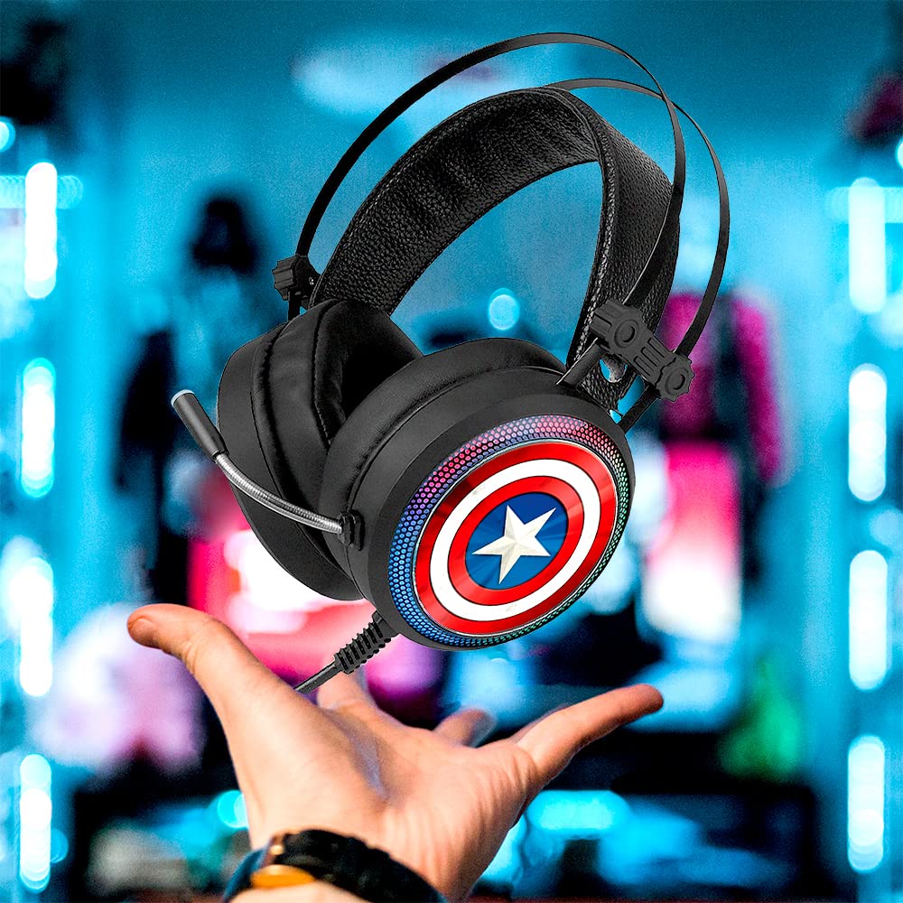 Słuchawki do gier ERT GROUP z mikrofonem, słuchawki LED z regulowanym pałąkiem na głowę Oryginalny i oficjalnie licencjonowany model Marvel Captain America 001