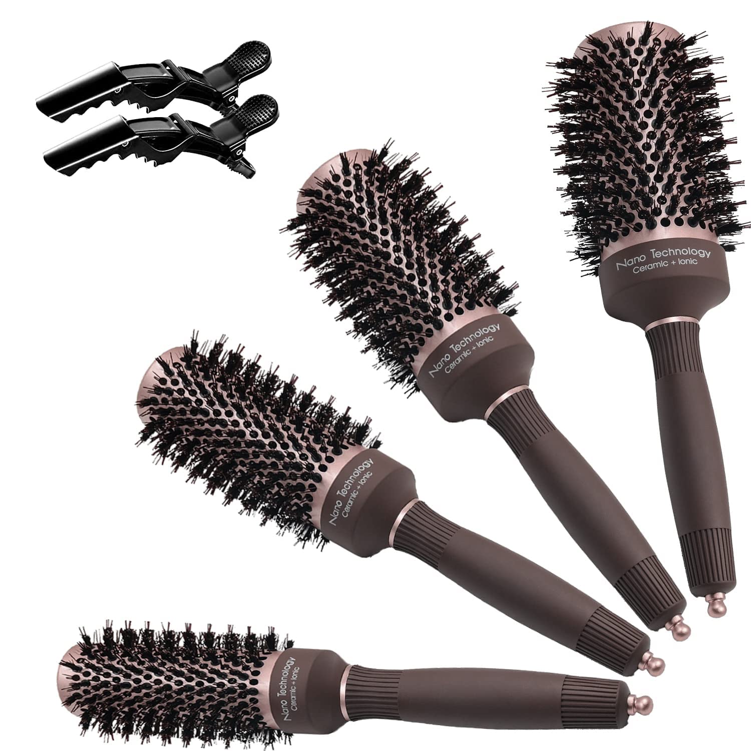 Round Brush Set, Ceramic Ion Thermal Barrel Round Brush for Blow Drying, 4 Different Sizes Brush Round Hair Brush for Hair Drying, Styling, Curling and Shine