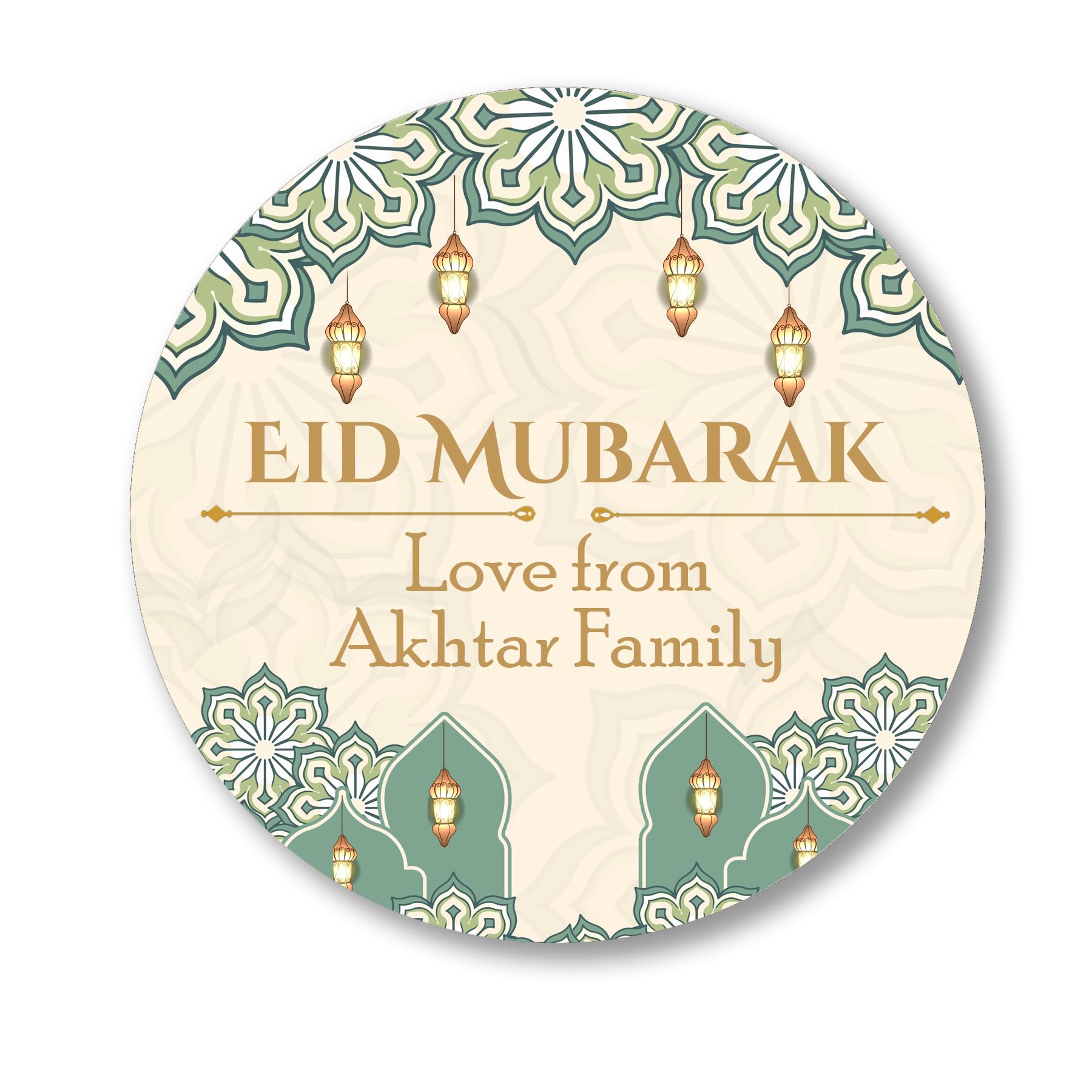 Personalised Eid Mubarak & Ramadan Kareem Celebration Sticker Sheet - 35 Round Stickers, Paper eid Celebration Stickers, Labels - 35 Eid Mubarak Design