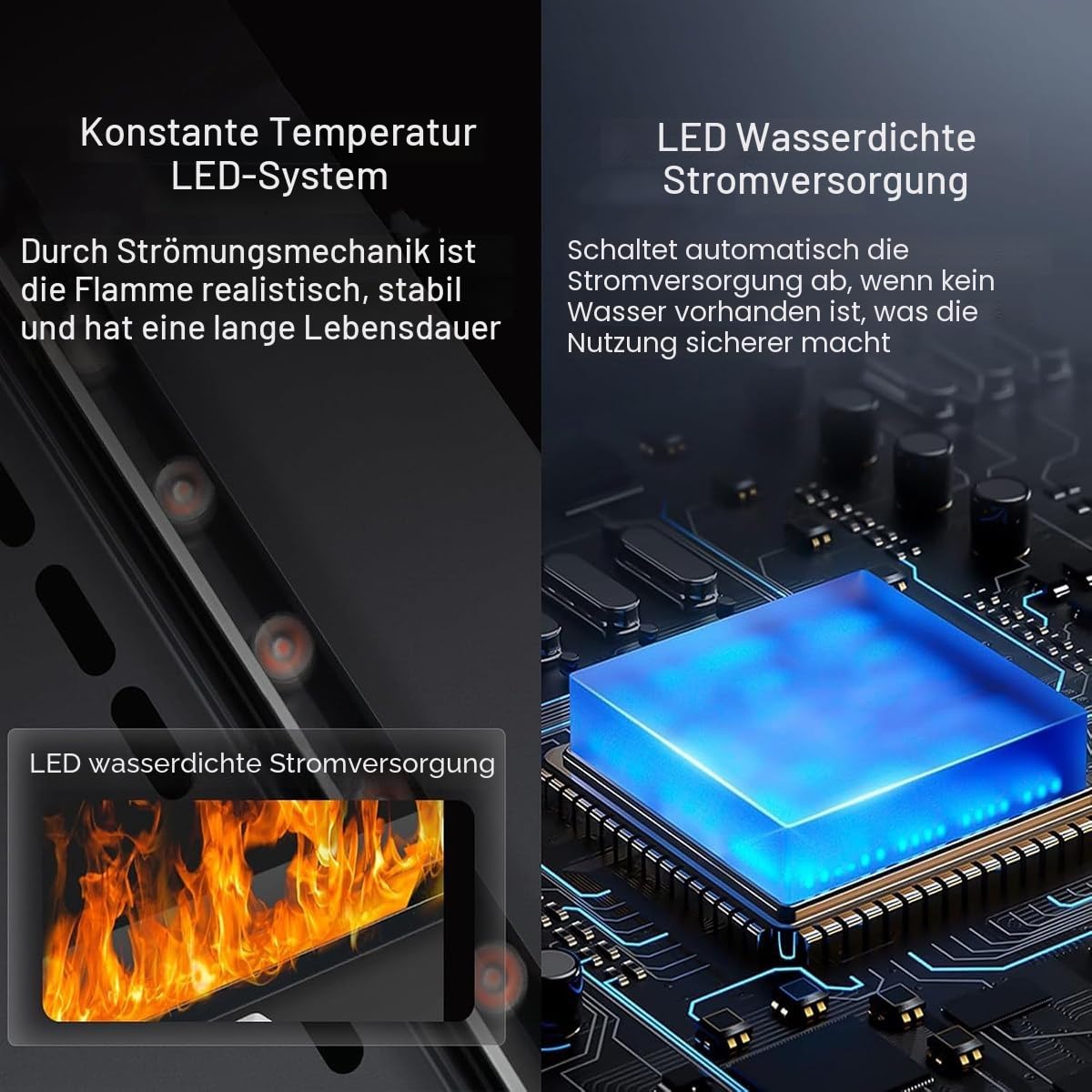 3D-Wasserdampf-Kamin, zerstäubter Kamin mit 7 einstellbaren Flammenfarben und 5 Helligkeitsstufen, gebürsteter Edelstahl, Touch/Fernbedienung, 80 cm