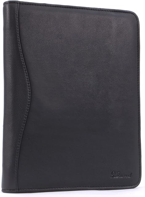 ASHWOOD - A4 Zip Conference Folder -Business Organiser/Executive Document Holder/Presentation Portfolio - Genuine Leather - Black