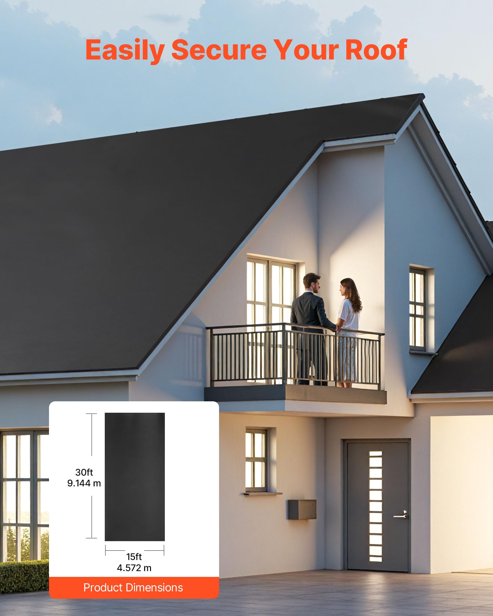 VEVOR Membrana para Techos, 4,572 x 9,144 m, Lámina de EPDM de 1,14 mm, Duradera y Resistente a la Intemperie, Impermeabilización de Techos, Base para Autocaravanas, Cocheras y Estanques, Negro