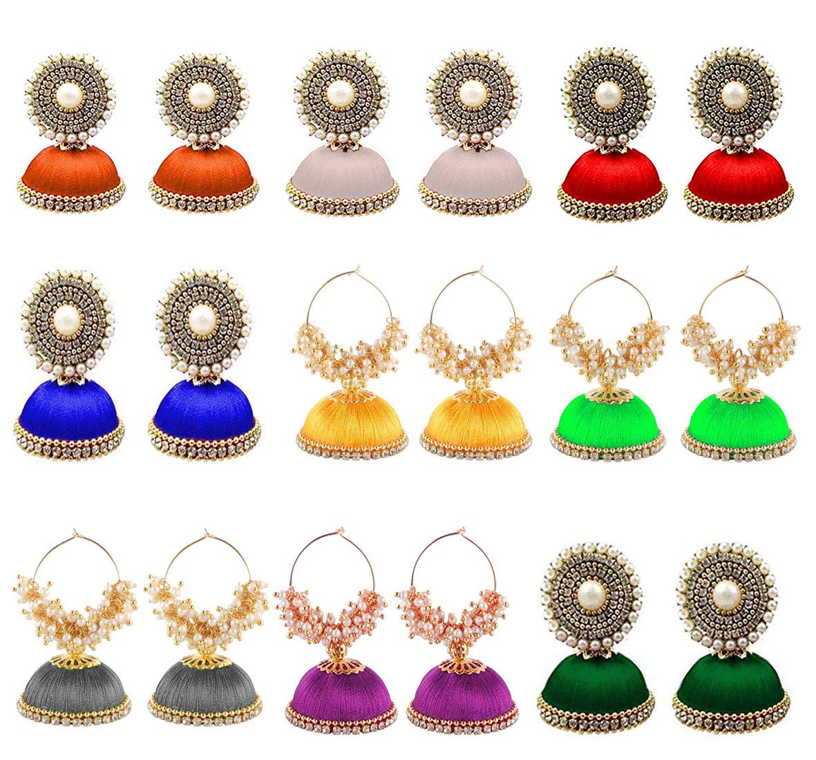 tia crafts Plastic Base Metal Pearl Earrings For Women's (Pack of 9)-picture-39