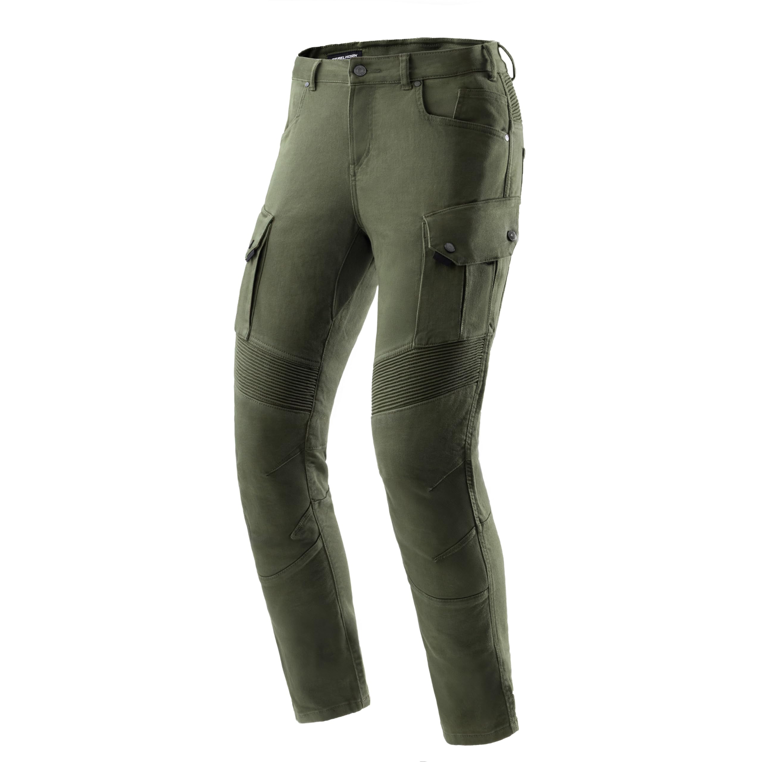REBELHORN Faster Motorradjeans Herren | Aramidfaser Futter | Knie und Hüftprotektoren Stufe 2 | Tasche für Steißbeinprotektor | 2 Cargotaschen | Tapered Fit