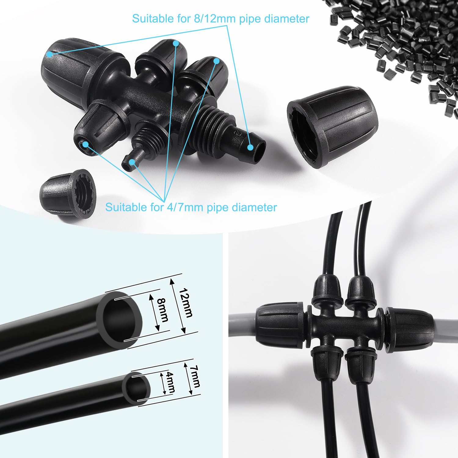VooGenzek 6 PCS Barbed Tee Connector for Drip Irrigation 6-Way Anti-Drop 8/12 mm to 4/7 mm Irrigation Tube Fitting - Image 3