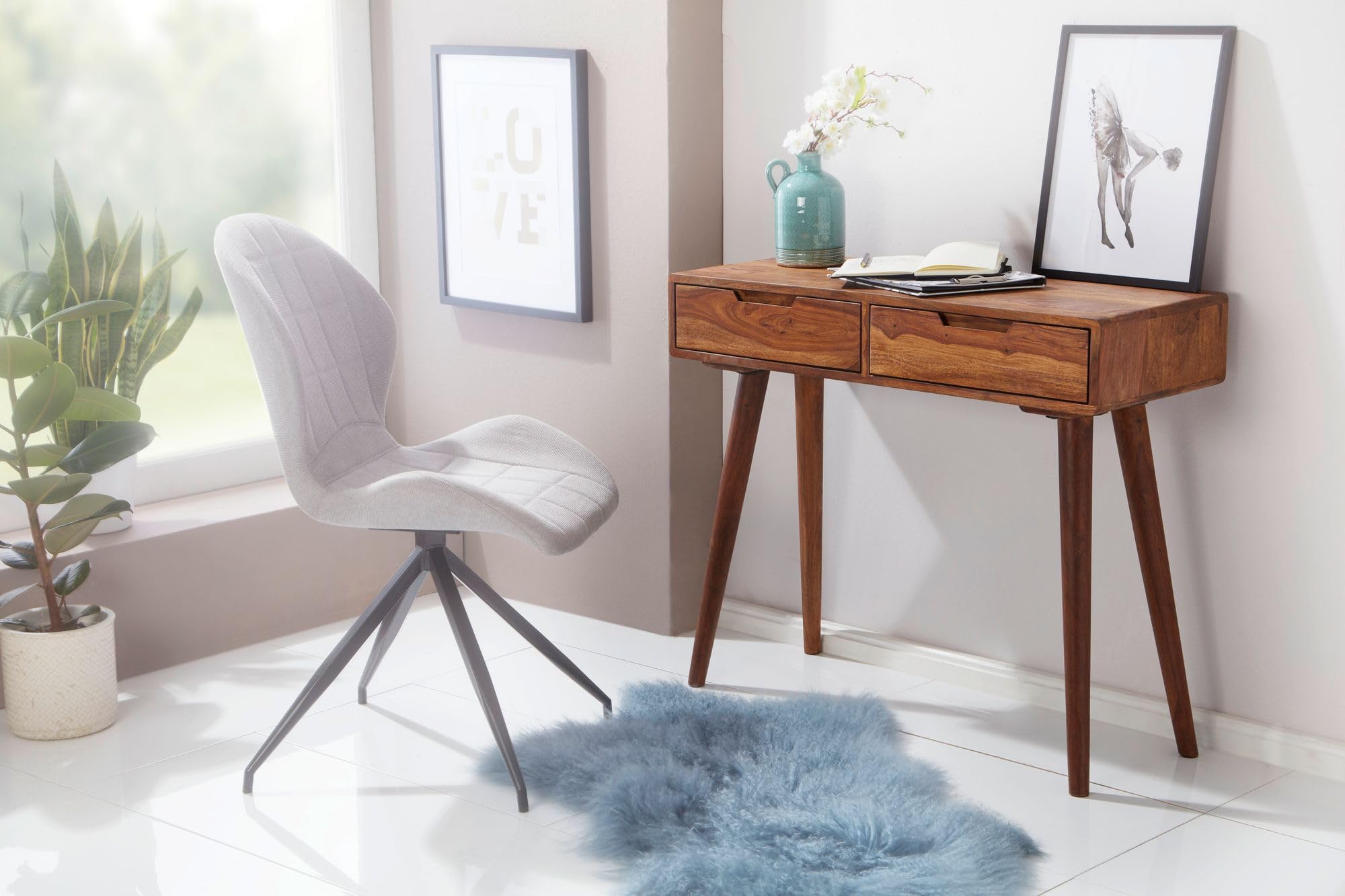 WOHNLING Consolle 90x36x76 cm Legno Massello di Sheesham, Cassetti