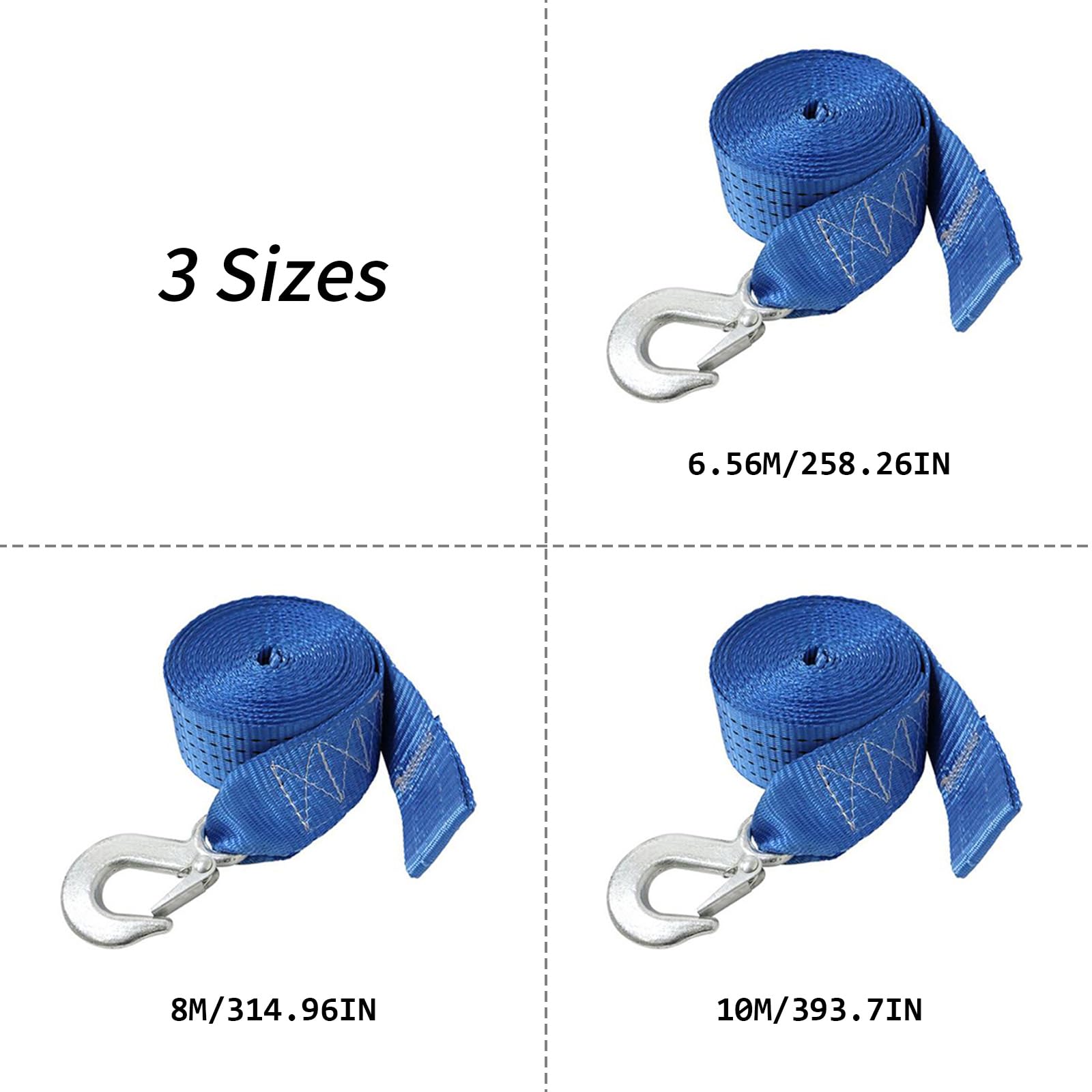 Cinghia per verricello con gancio per veicoli da traino, ricambio resistente, accessori per rimorchi per barche, 19,7/26,2/10 m