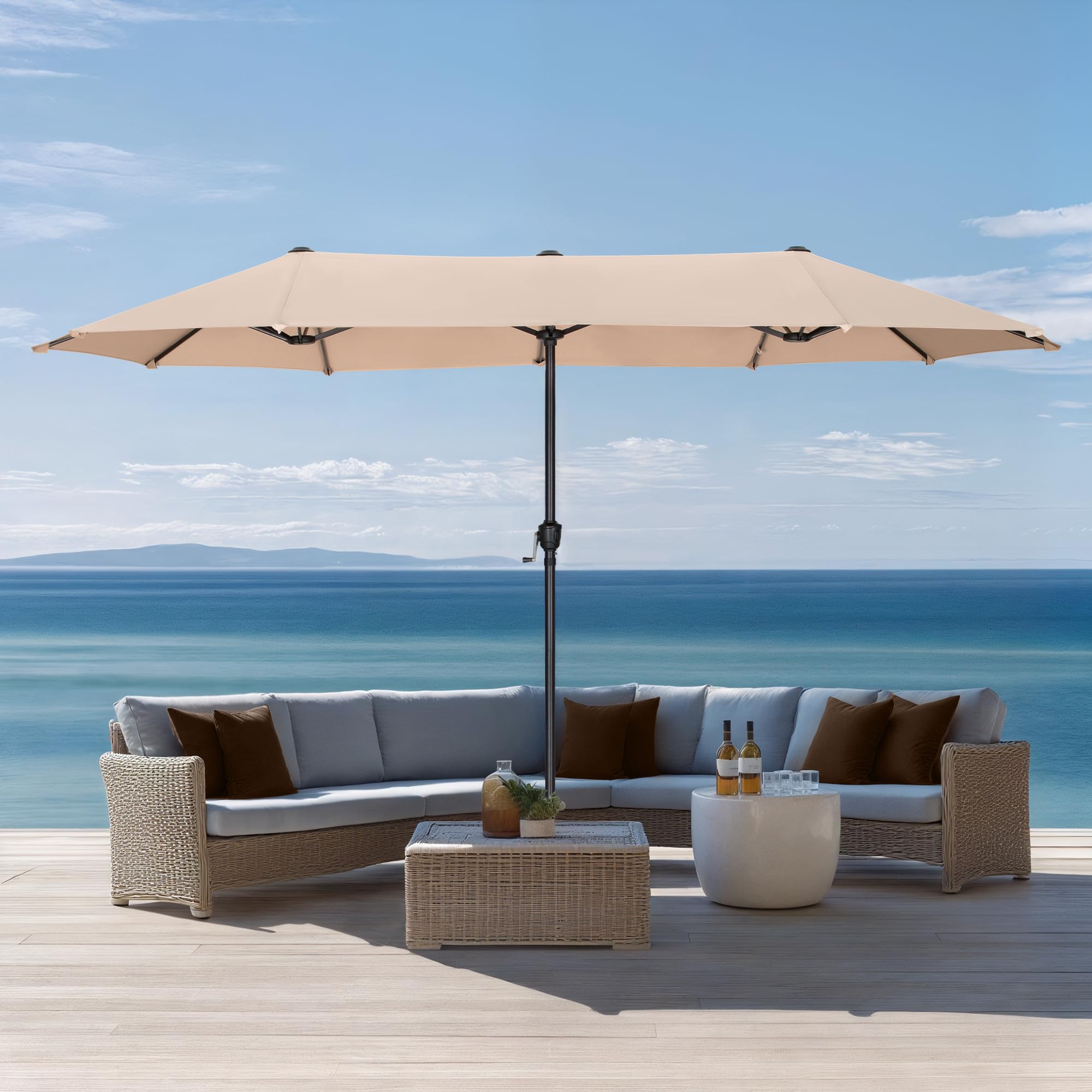 13ft Outdoor Patio Umbrella for Table, Large Double-sided, Beige