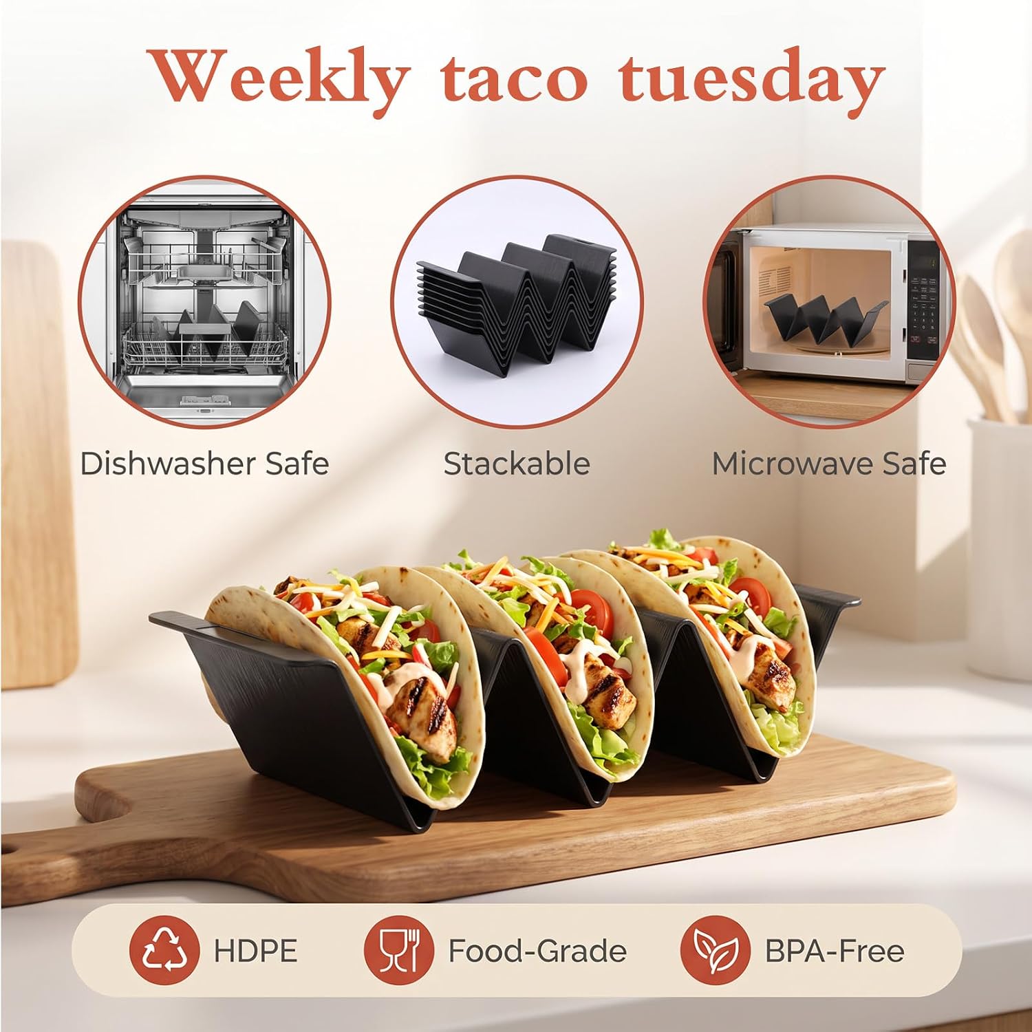 24 Pcs Taco Holders Taco Stand Black Plastic Large Tray Plates