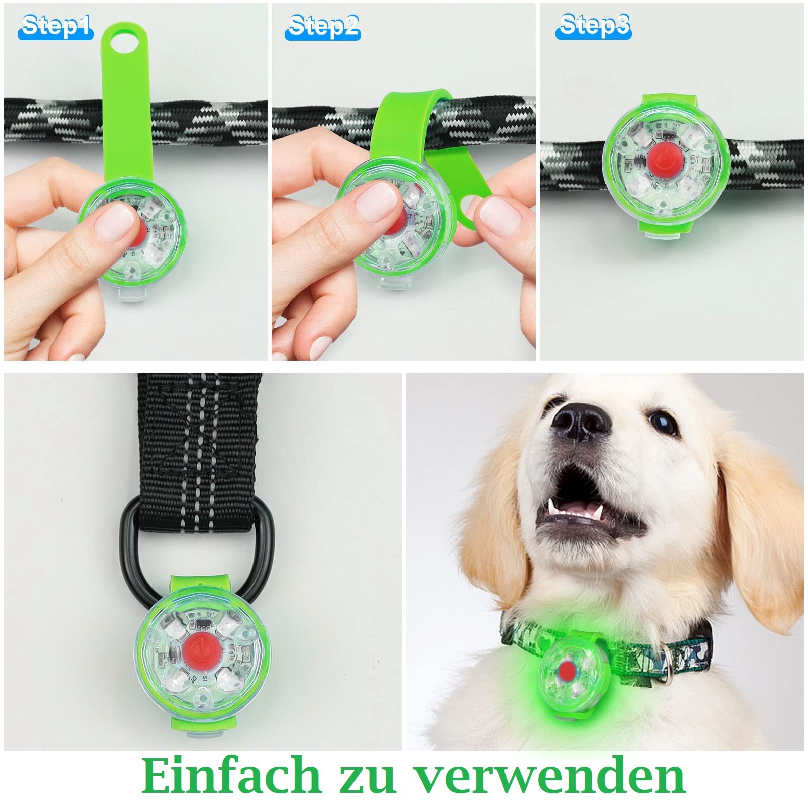 Sicherheits lampa LED z migającym światłem dla psów, kotów, ładowana przez USB, 3 tryby migania, wodoszczelna, bezpieczeństwo dla zwierząt domowych