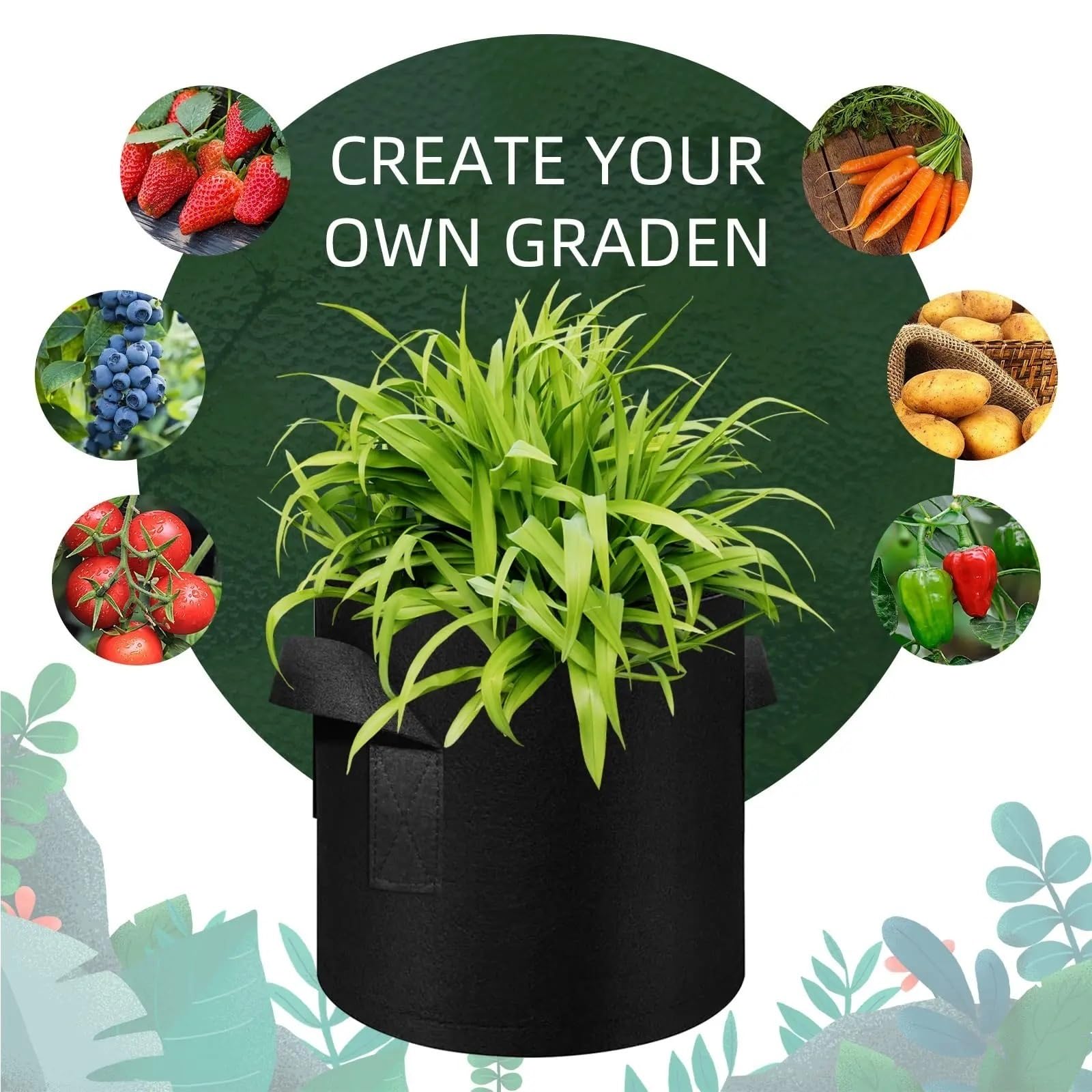 Paquet de 5 Sacs Culture, Pots en Tissu Non tissé for Plantation Jardin avec poignée renforcée (3 gallons, 4, 7, 30 gallons) pour Plantes(7gallons 30x35cm)
