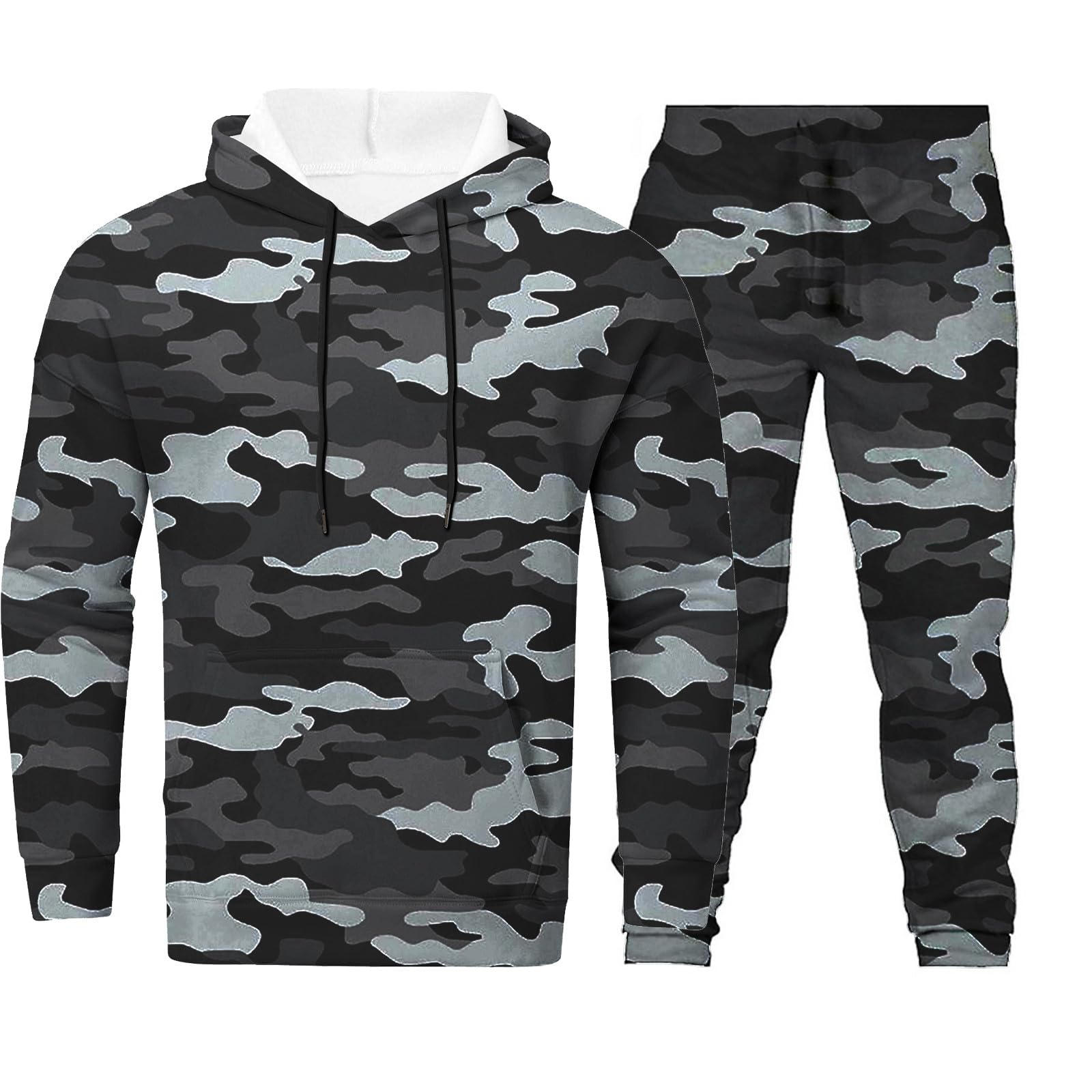 Generisch Tuta mimetica militare da uomo, pantaloni da combattimento e felpa con cappuccio, uniforme militare, costume mimetico, 2 pezzi, felpa con cappuccio e pantaloni da jogging, tuta sportiva