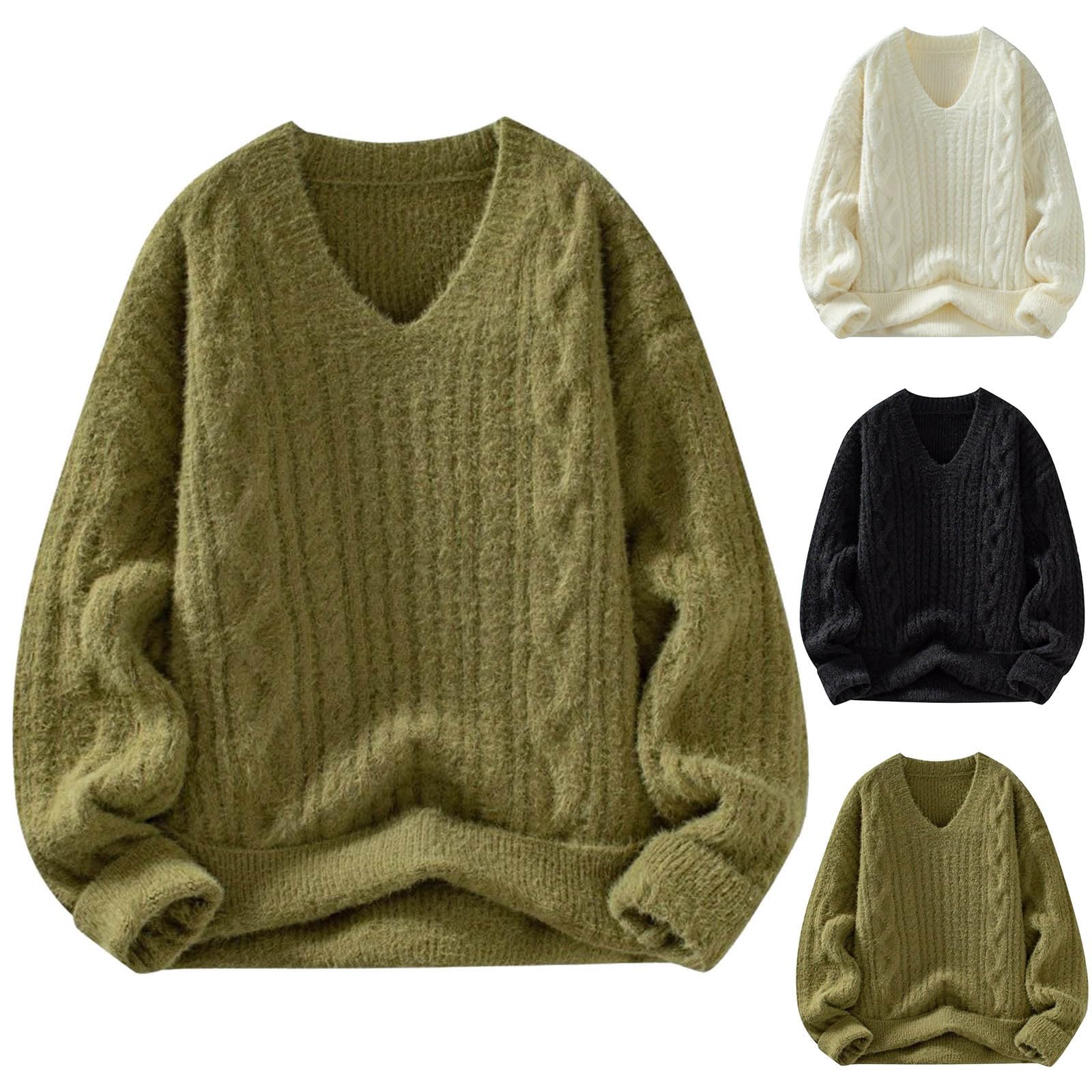 Jersey para hombre, cuello de pico, ligero, manga larga, elegante, jersey de punto, básico, suelto, grueso, de invierno, suéter de ocio, suéter de trabajo