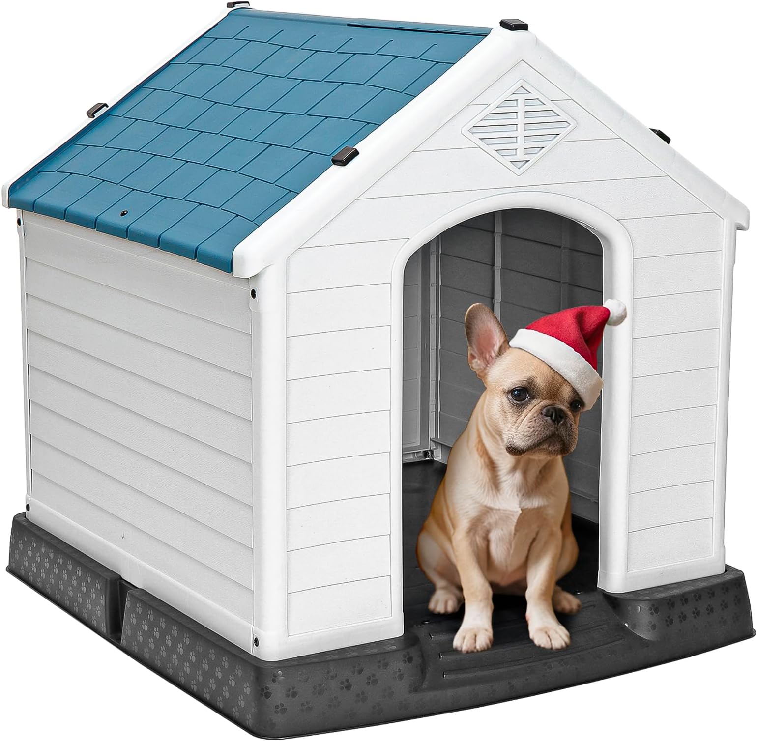 ZENY Plastic Dog House - Waterproof Dog Kennel with Air Vents and Elevated Fl...