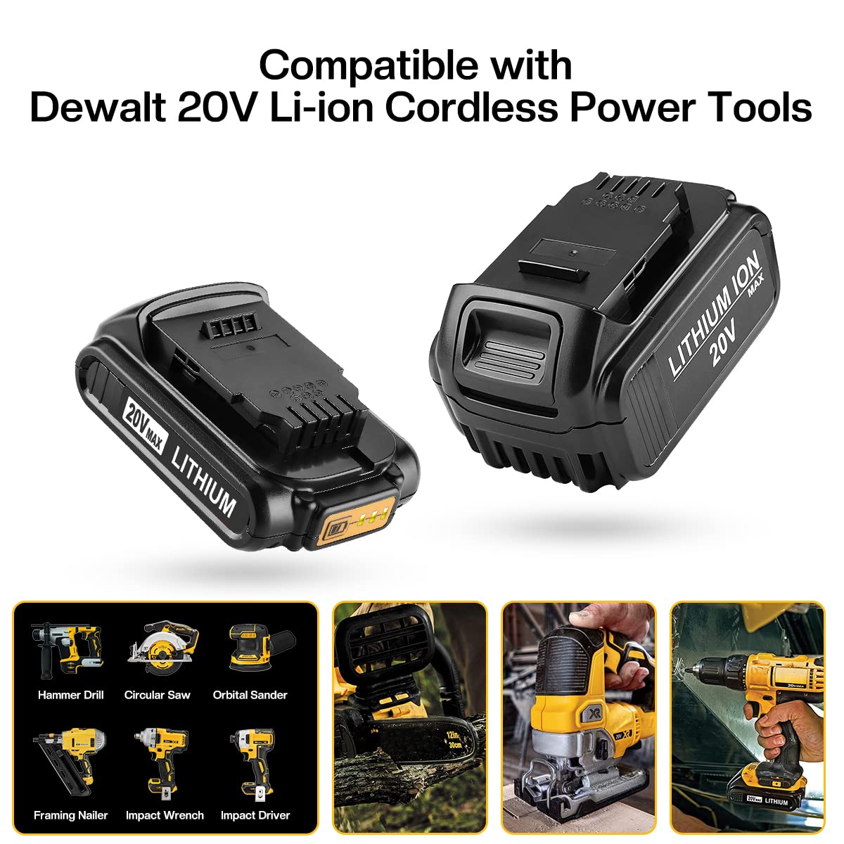 AYTXTG 2Pack 20V 3.5&6.5Ah Replacement for Dewalt 20V Battery Max XR DCB205 DCB206 Compatible with Dewalt DCD/DCF/DCG Series with DCB102 20V Dual Port Battery Charger