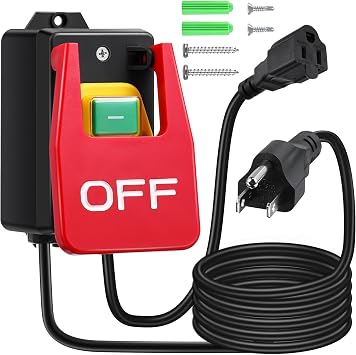120/230V Single Phase On/Off Switch, 2HP Router Table Switch with 5.5 Ft Power Cord and Large Stop Sign Paddle Easy Contact for Fast Power Off for Table Saw, Drill Press 1 Pack, 1 Female Plug