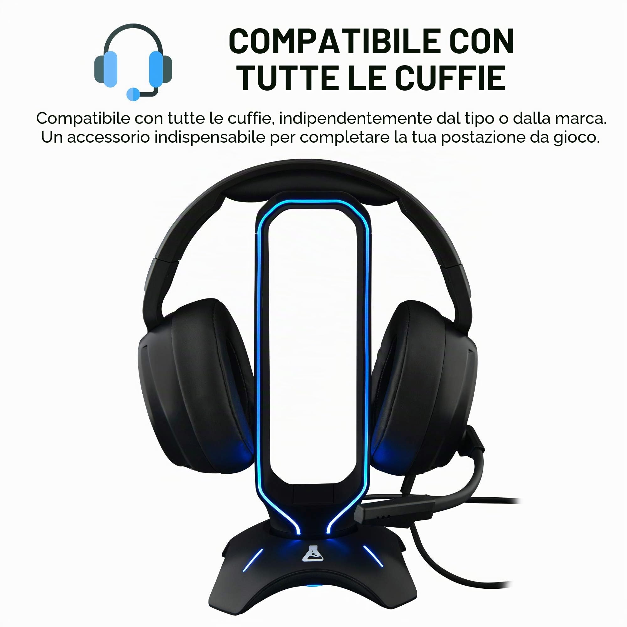 The G-Lab K-Stand RADON Supporto per Cuffie da Gioco RGB USB HUB Base Antiscivolo Nero