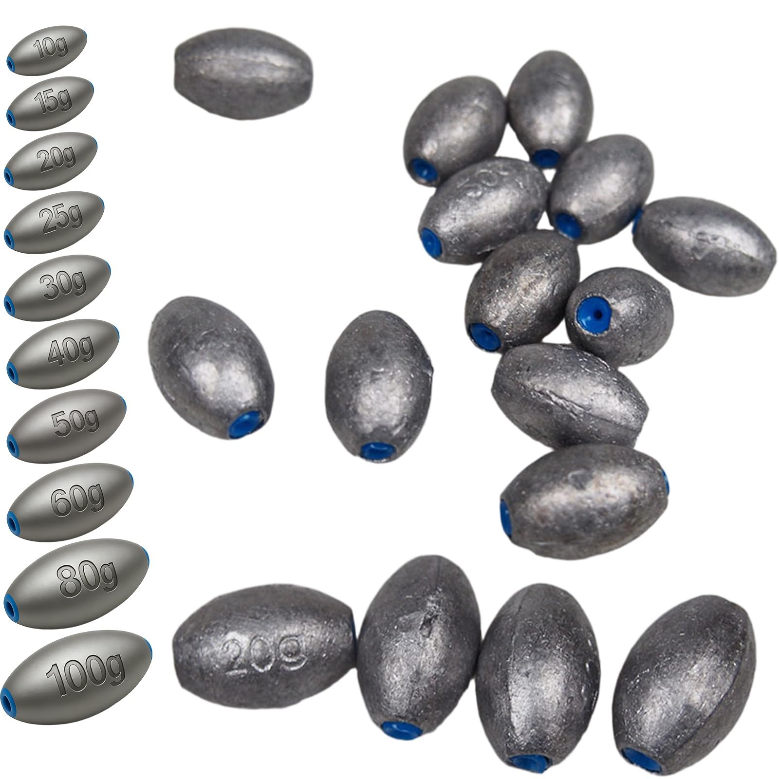 Eier-Blei-Set, Ovale Blei-Sinkbleie, Widerhakenfreies Glattes Bohrungsdesign, Sinkbleie für Grundangeln in Seen, Flüssen und Stränden