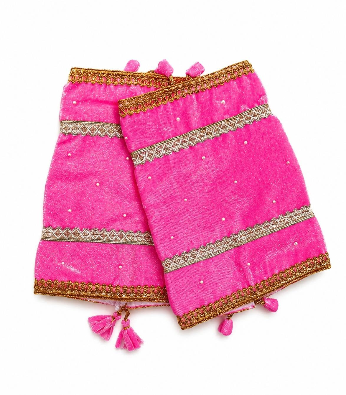 Chuda Cover for Women | True Pink Velvet Bangle Cover with Gold Lace Embellishment and Pearl Work | Drawstring Closure Chuda Pouch | Traditional Jewellery Storage Accessory for Wedding Festive Gift-image-30