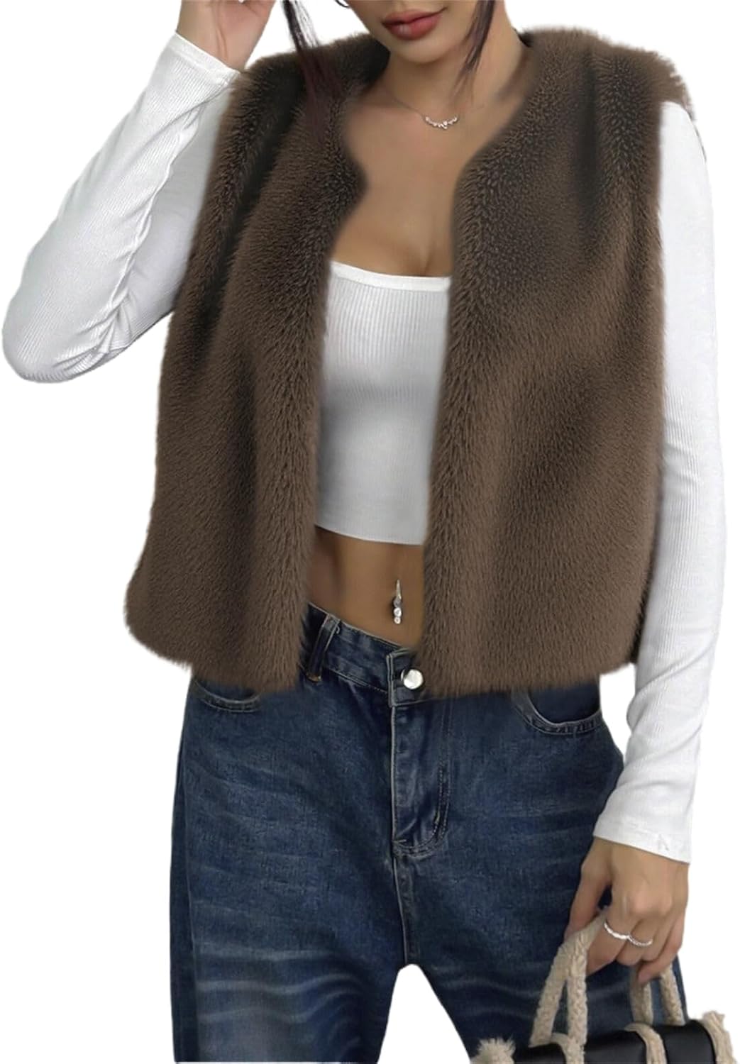 Women Winter Vest Warm Coat Faux Fur Vest Furry Fluffy Classic Furry Sleeveless Outwear Casual Slim Overcoat