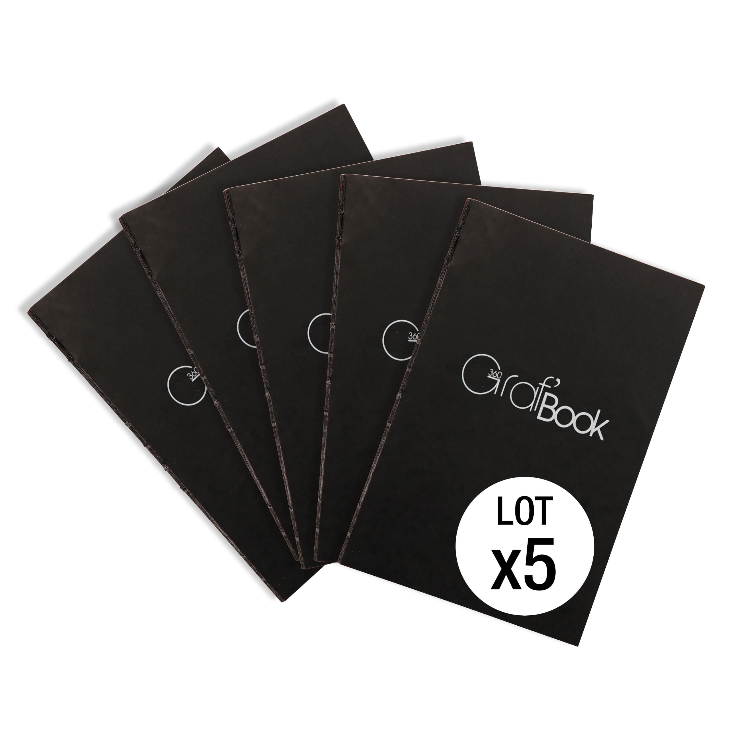 Clairefontaine 975801C - Carnet Cousu Graf'Book 360° - 100 Feuilles Papier Dessin Blanc à la Surface Lisse - A5 14,8x21 cm 100g - Orientation Portrait - Paquet de 5 Blocs