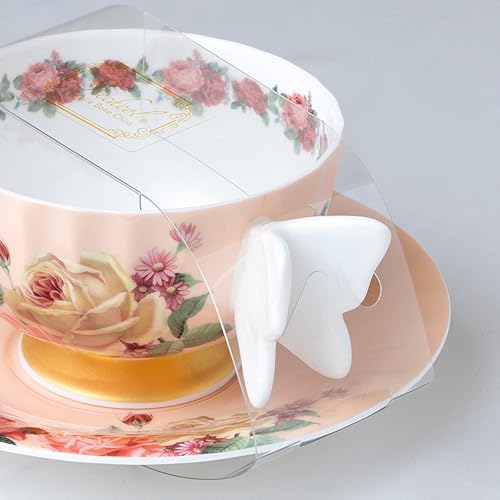 Miniatura 3 de Gracie Bone China Peach Butterfly Rose - Taza de té y platillo de 7 onzas con asas de mariposa hechas a mano (juego de 2)