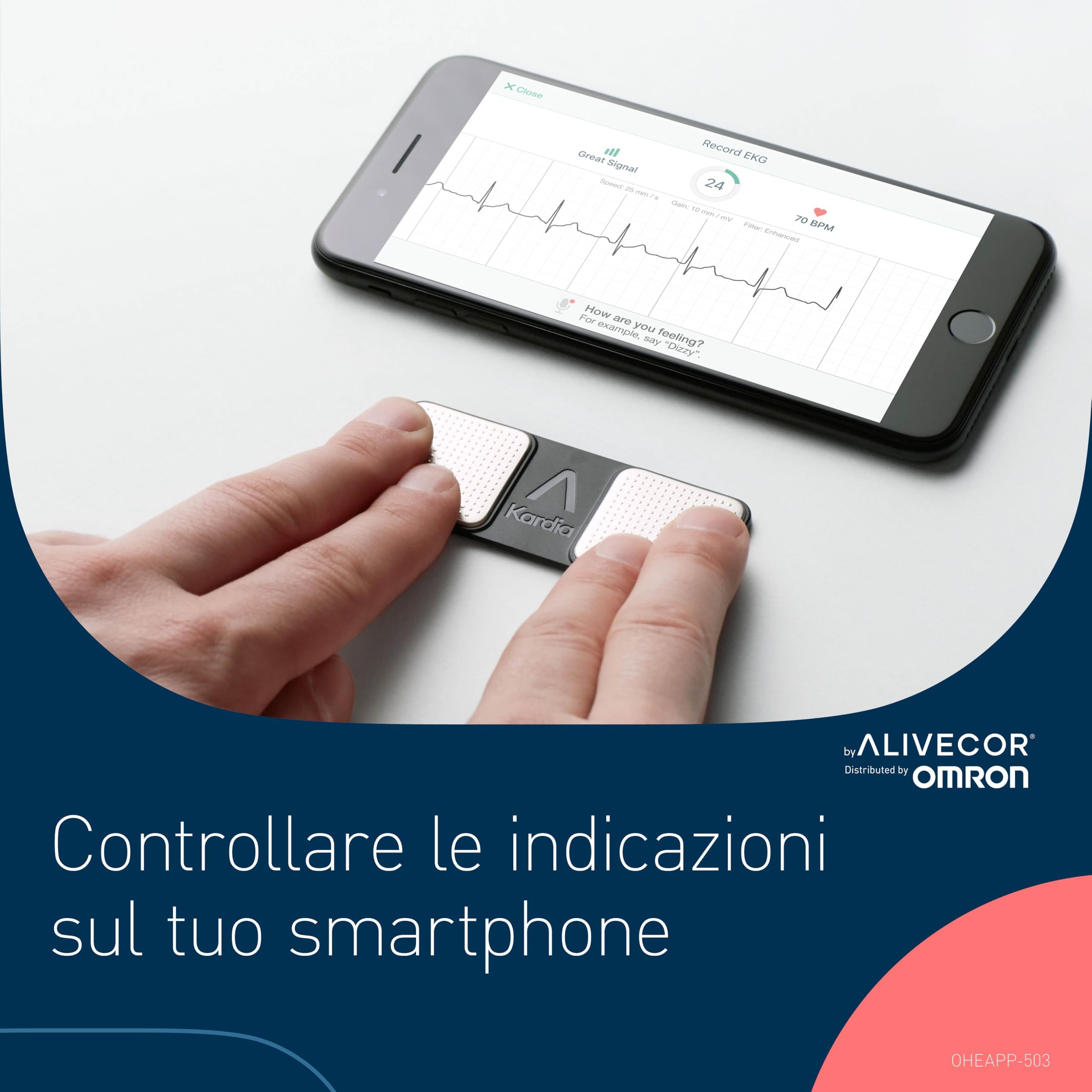 AliveCor KardiaMobile ECG portatile | Approvato dalla FDA | ECG Wireless per Smartphone | Individua Fibrillazione Atriale, Bradicardia e Tachicardia | Distribuito da OMRON