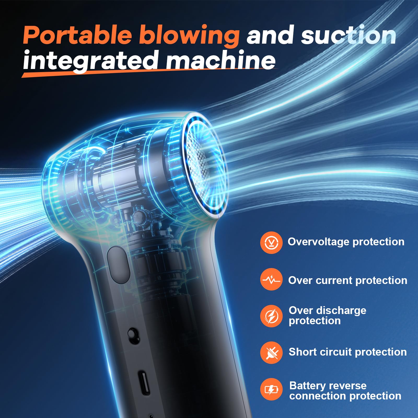 Spolverino elettrico e aspirapolvere 2 in 1, ventilatore senza fili da 150 W, 3 marce regolabili 130000 giri/min, motore brushless ricaricabile, per tastiera, elettronica, casa, pulizia auto
