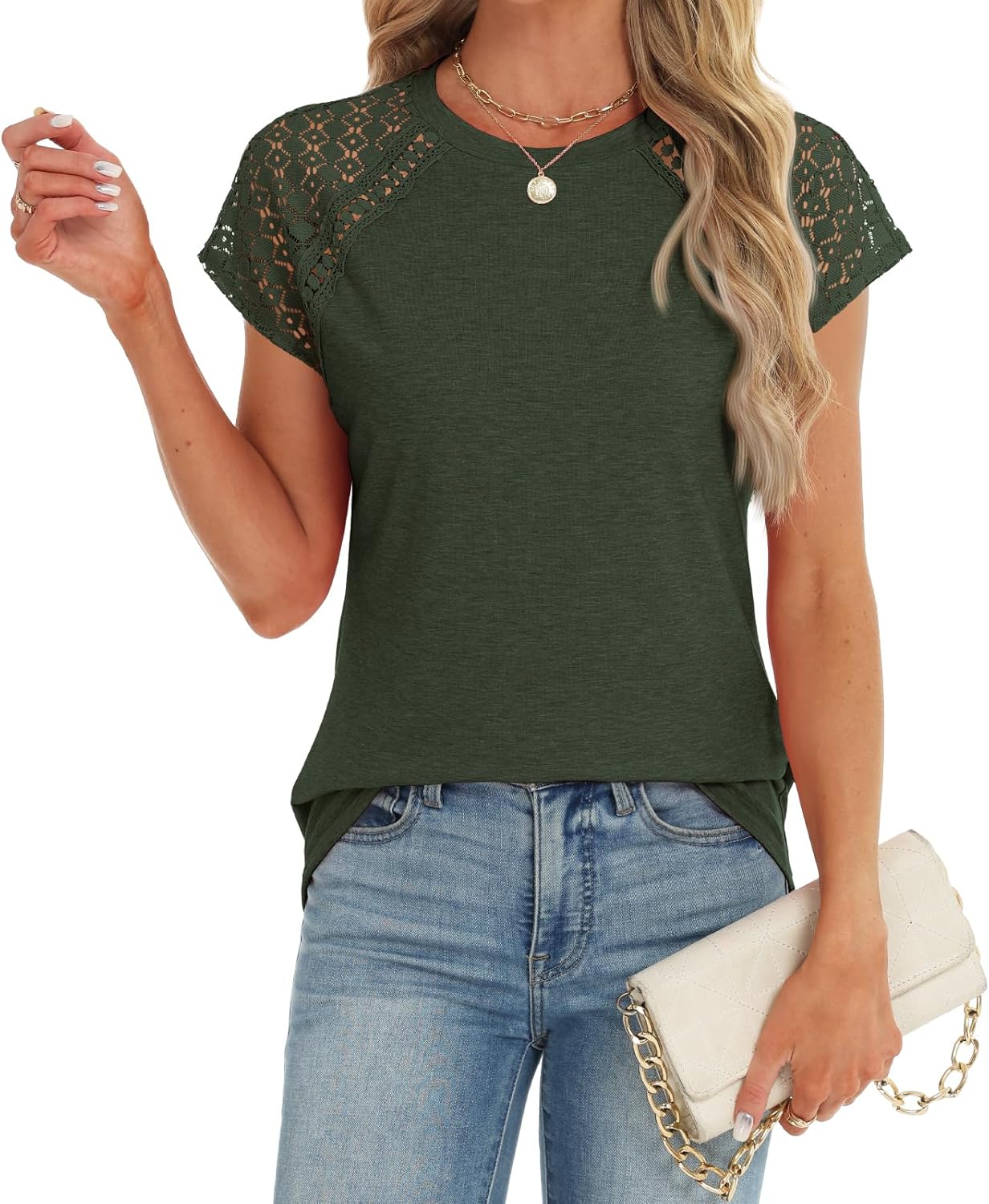 Womens Tops Casual Dressy Lace Summer Tee 2026 Short Sleeve T Shirts Cute Basic Trendy Blouses Fashion Outfits - Image 3