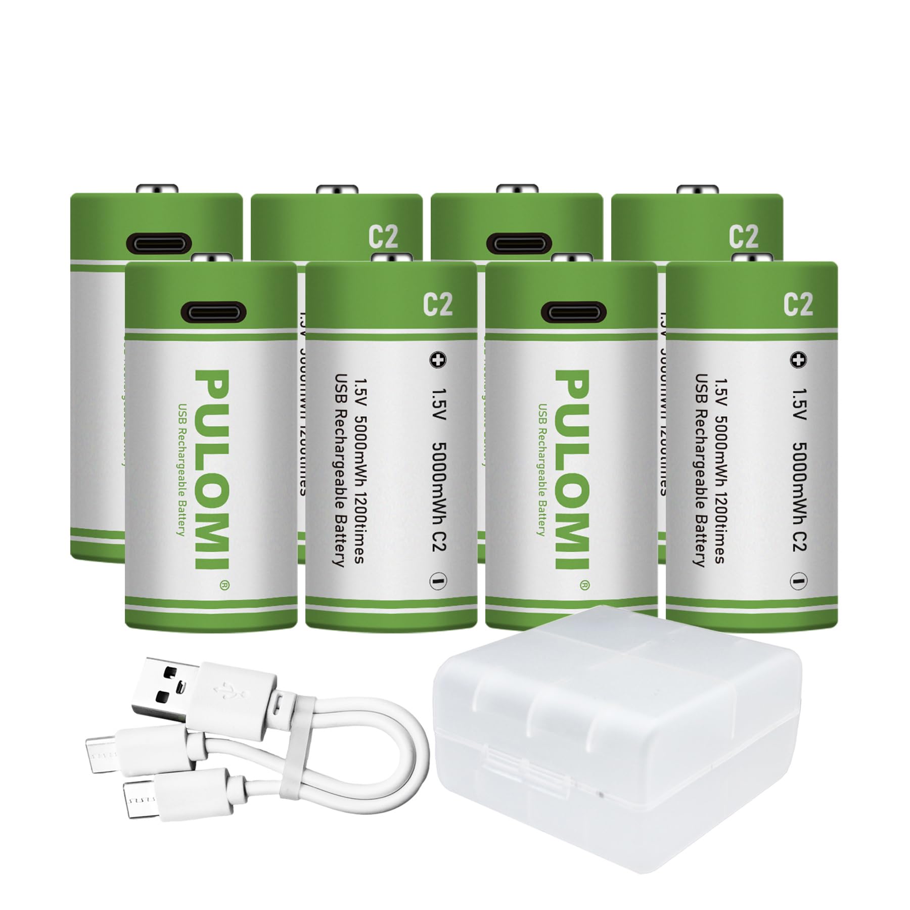 8 batterie C USB Type-C agli ioni di litio ricaricabili, ad alta capacità, 1,5 V, 3300 mAh, 5000 mWh, batteria al litio ricaricabile, 2,5 ore, ricarica rapida, con cavo di ricarica