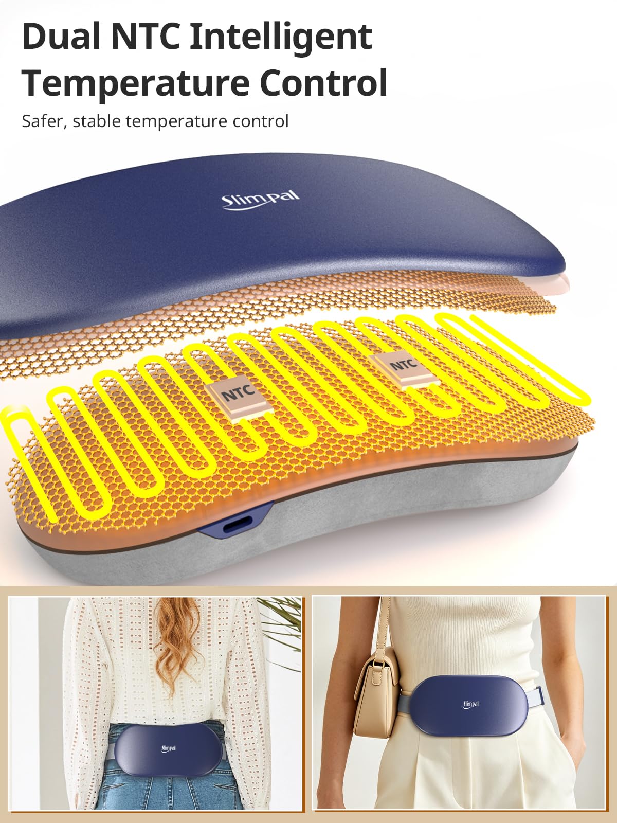 Slimpal Cuscino riscaldante portatile di grandi dimensioni, senza fili, con batteria ad alta capacità, 4 livelli di calore e timer di spegnimento automatico, cuscino riscaldante ricaricabile (blu navy