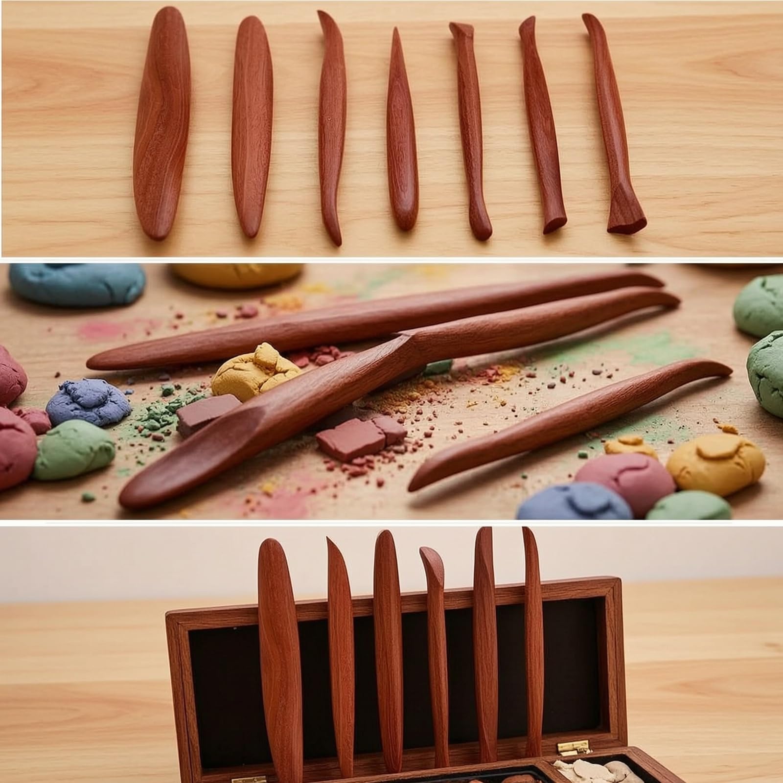 7 Pièces Ébauchoirs En Bois Ergonomique Ensemble d’outils Molage En Bois Polyvalent pour Sculpteurs, Ensemble De 7 Outils De Sculpture En Bois De Rose