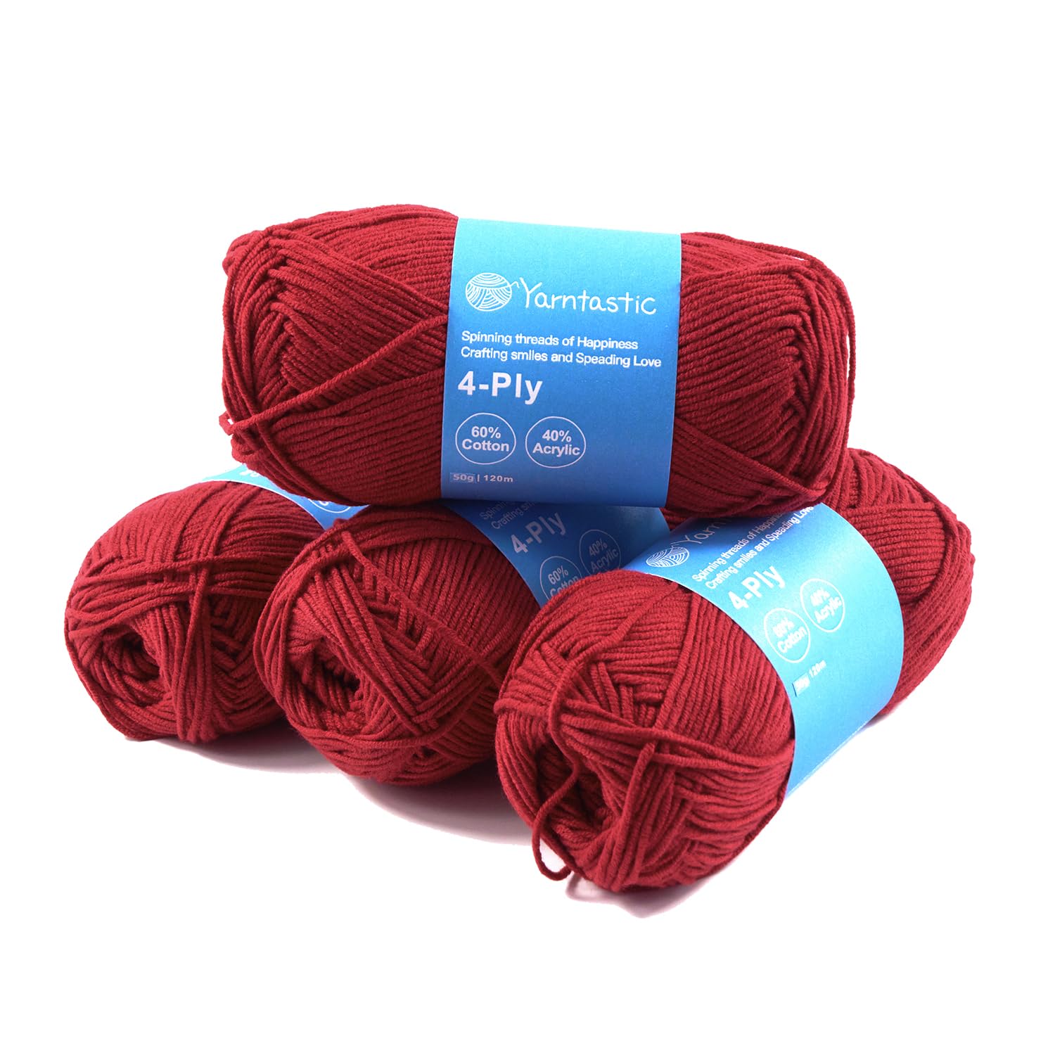 Yarntastic 50g x 4 Balls in a Pack, 4 Ply Yarn, 16 Wraps per inch (About 2.5cm), 60% Cotton 40% Acrylic Blended