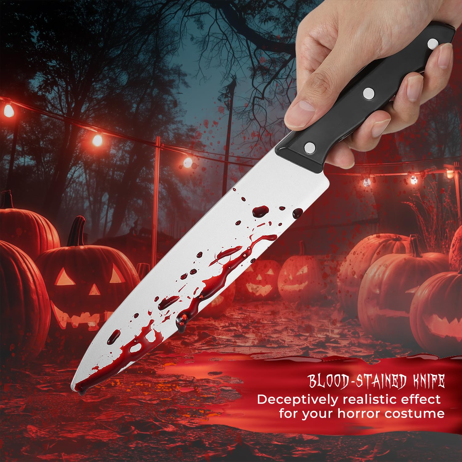 Festicy Fałszywy nóż 2-częściowy zestaw I Fake Knife z tworzywa sztucznego o pojemności 25 ml sztucznej krwi I plastikowy nóż na Halloween jako nóż Scream, nóż Ghostface, nóż Michael Myers