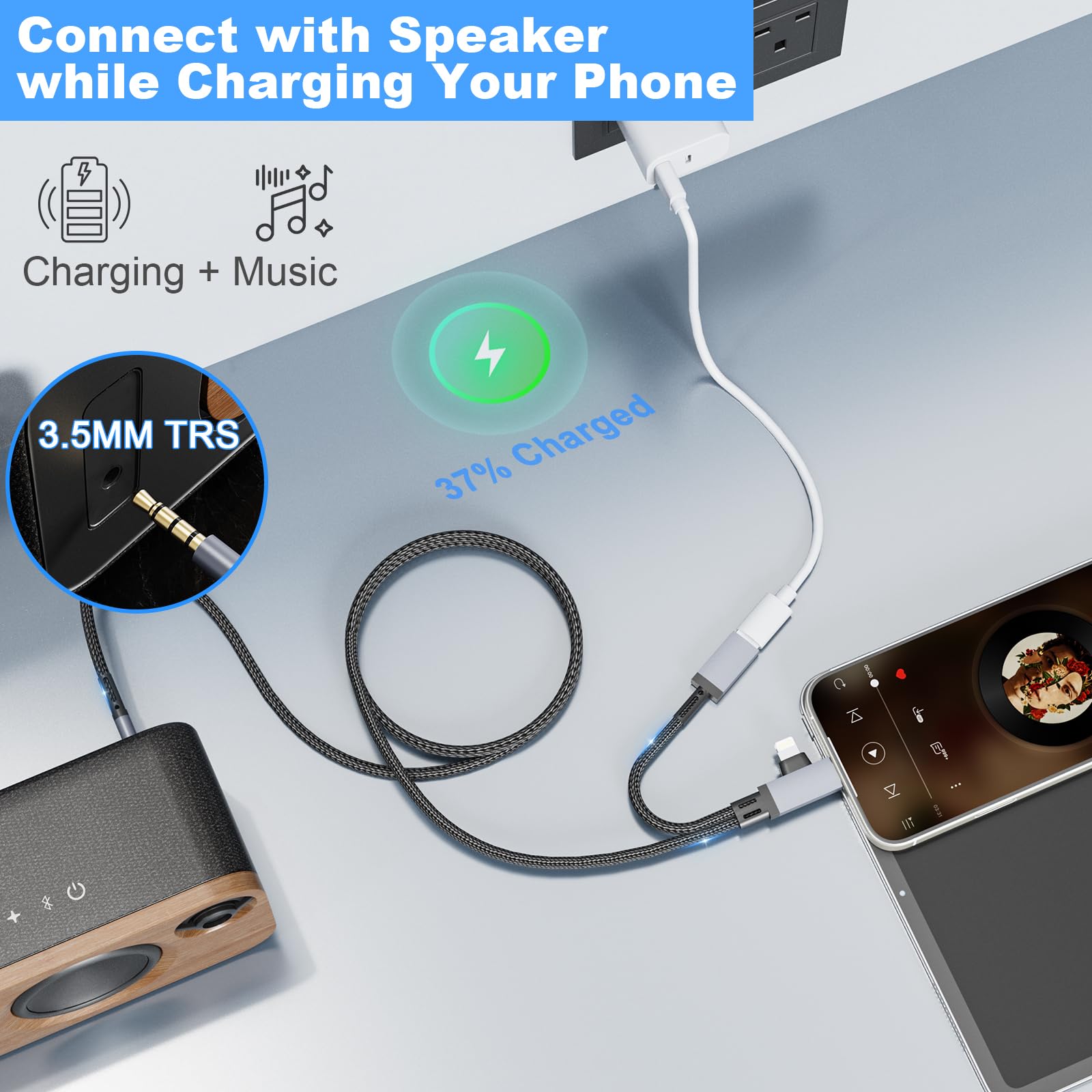 AUX-Audiokabel für iPhone, 2-in-1 USB C & Lightning auf 3,5 mm AUX-Audiokabel, geeignet