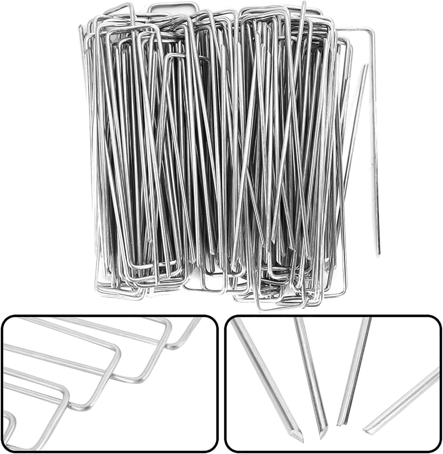 Garden Staples, 100 Pack Galvanized Landscape Stakes 6 Inch U Shaped Securing Pins for Sod Anchoring Landscaping, Weed Barrier Fabric and Ground Cover