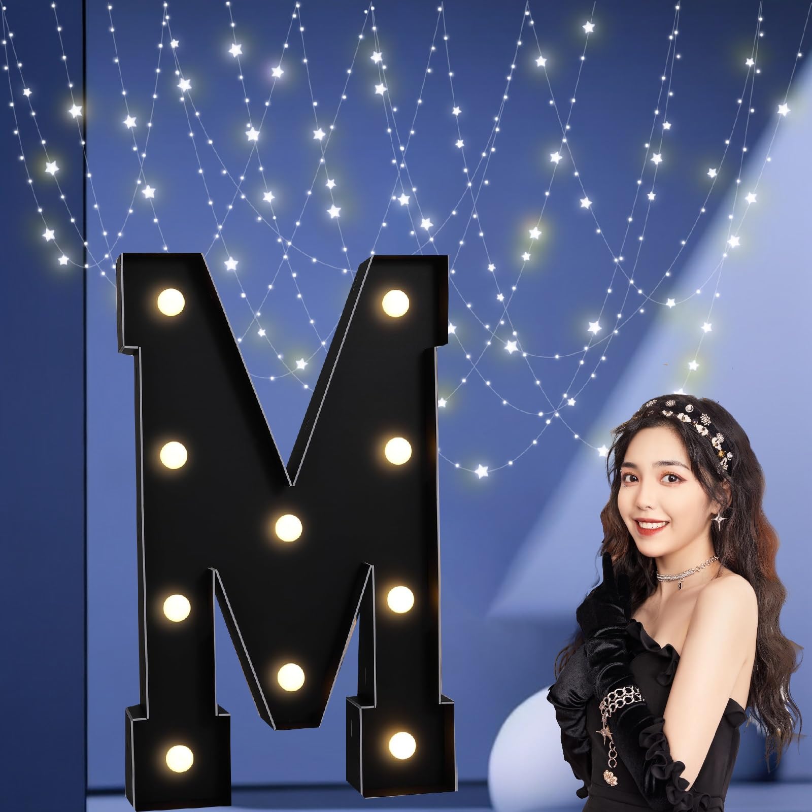 UEGFSIJRF 3FT Black Large LED Marquee Light up Letters, Giant Number Sign Big Mosaic Letters for Balloons Supplies Indoor/Outdoor Decorations(Letter M,3.3FT)