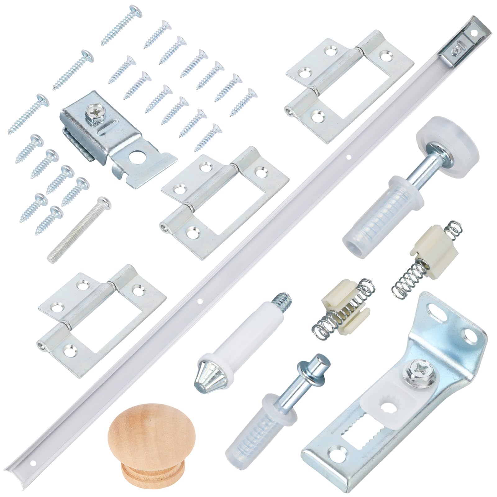 Bifold Door Repair Kit, Folding Closet Door Hardware Bi Fold with 36in/91cm Track Hinges Screw Wooden Handle Spring Shaft Spring Clip for Bedroom Kitchen Bathroom
