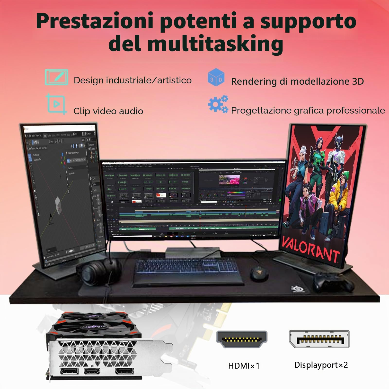 AISURIX Scheda grafica RX 590, reale 8GB, GDDR5, 256 bit, RX 580 2304SP Scheda video da gioco per PC, 2XDP, HDMI, PCI Express 3.0 con ventole congelate, scheda grafica per PC da gioco
