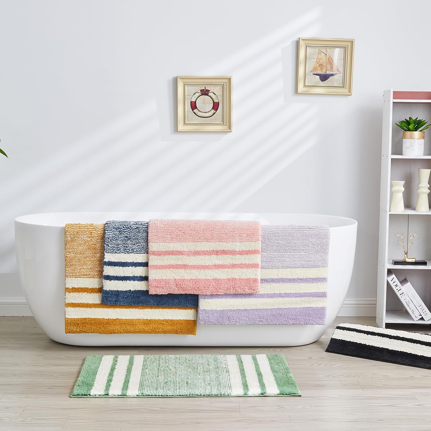 CozeCube Bath mats for Bathroom Non Slip, Fluffy Absorbent Microfiber Bath mat Washable, Aesthetic Bathroom Rugs, Small Blossom Pink Striped Bath mat, Blossom Pink, 24" x 16" - Image 8